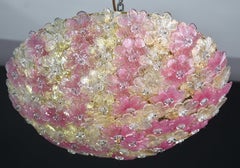 Amazing Pink and Gold Large Size Murano Ceiling Light Flower by Seguso