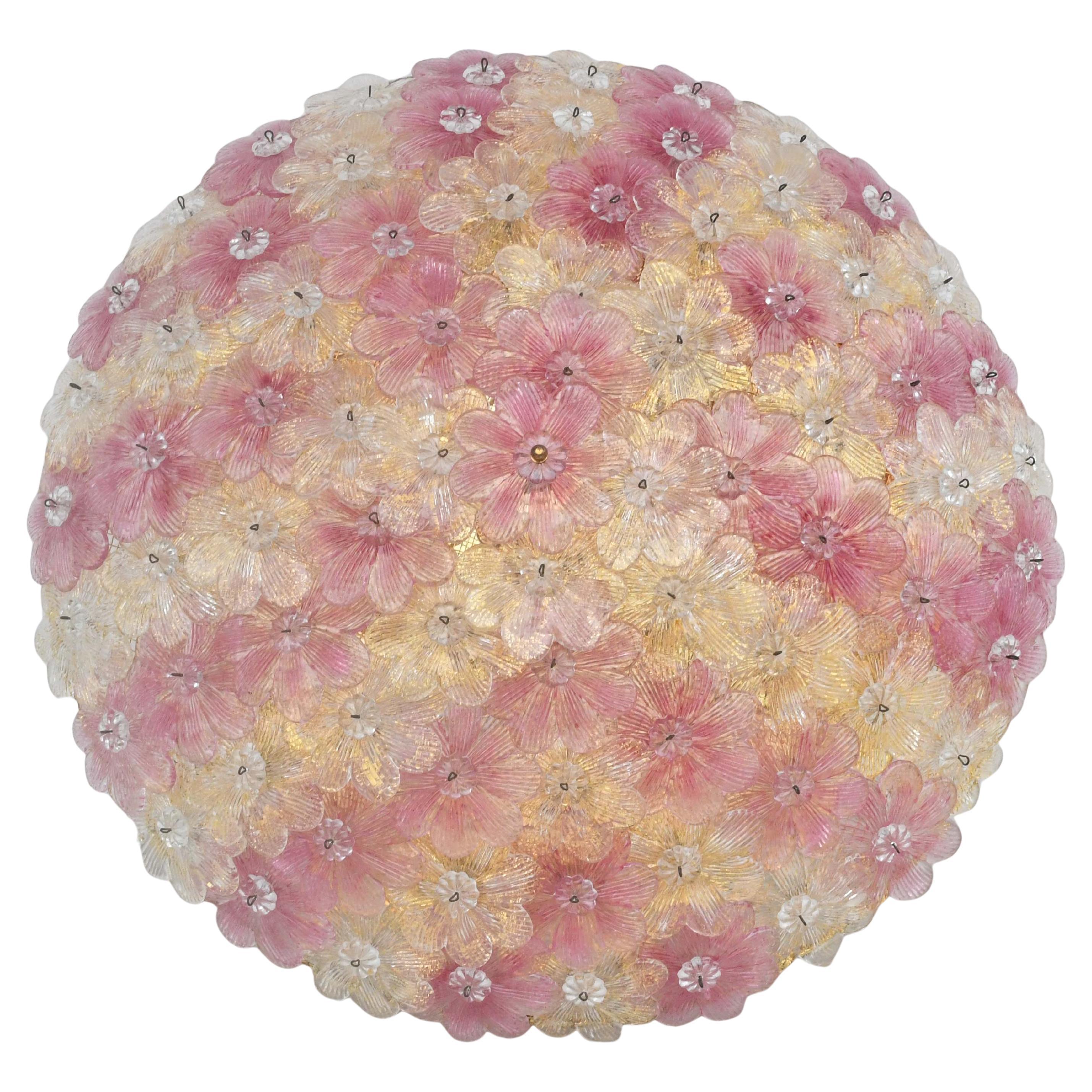 Amazing Pink and Gold Large Size Murano Ceiling Light Flower by Seguso