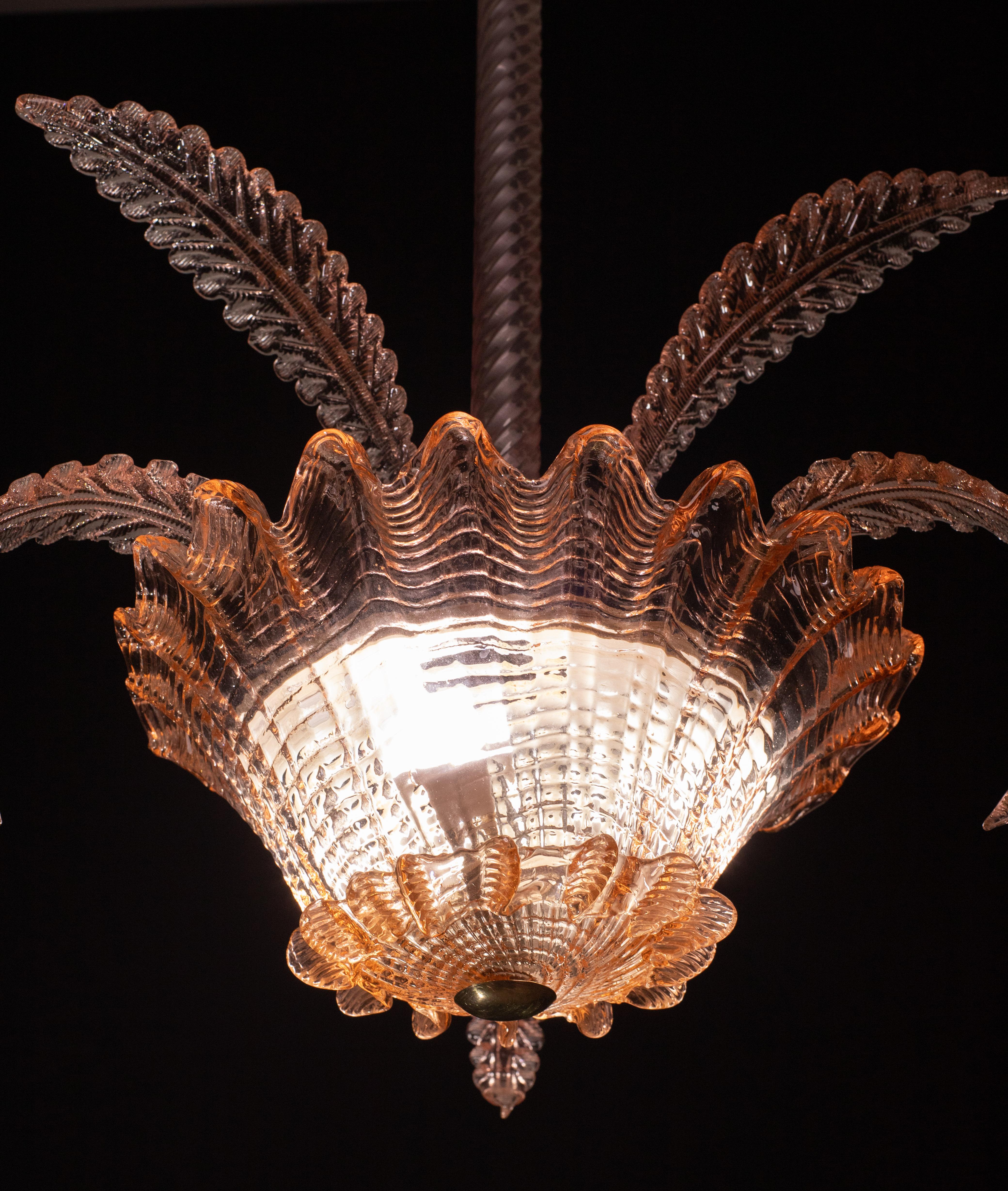 Amazing Pink Barovier e Toso Pendant Light, Murano Glass, 1940s For Sale 3