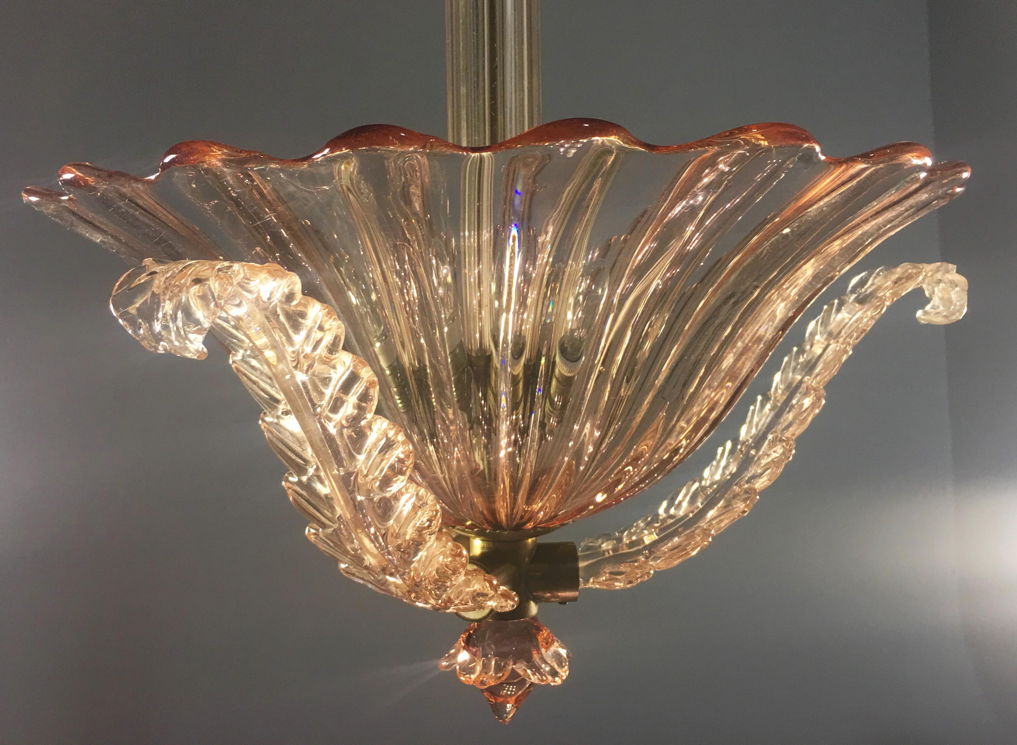 20th Century Amazing Pink Chandelier by Barovier & Toso, Murano, 1940s