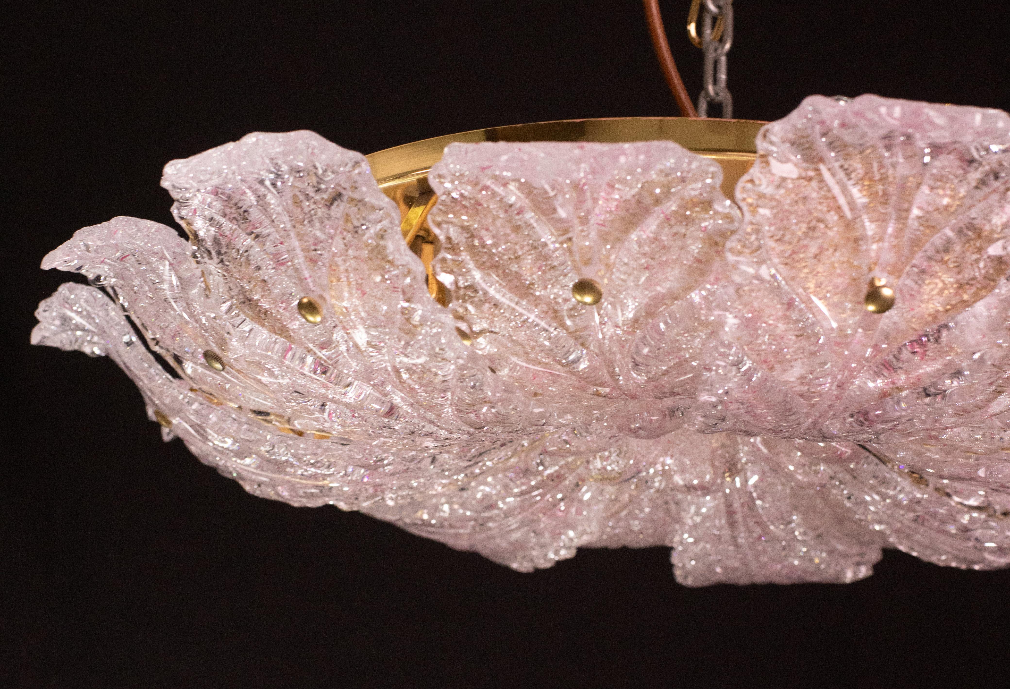 Amazing Pink Murano Glass Leave Ceiling Light or Chandelier, 1970s For Sale 6