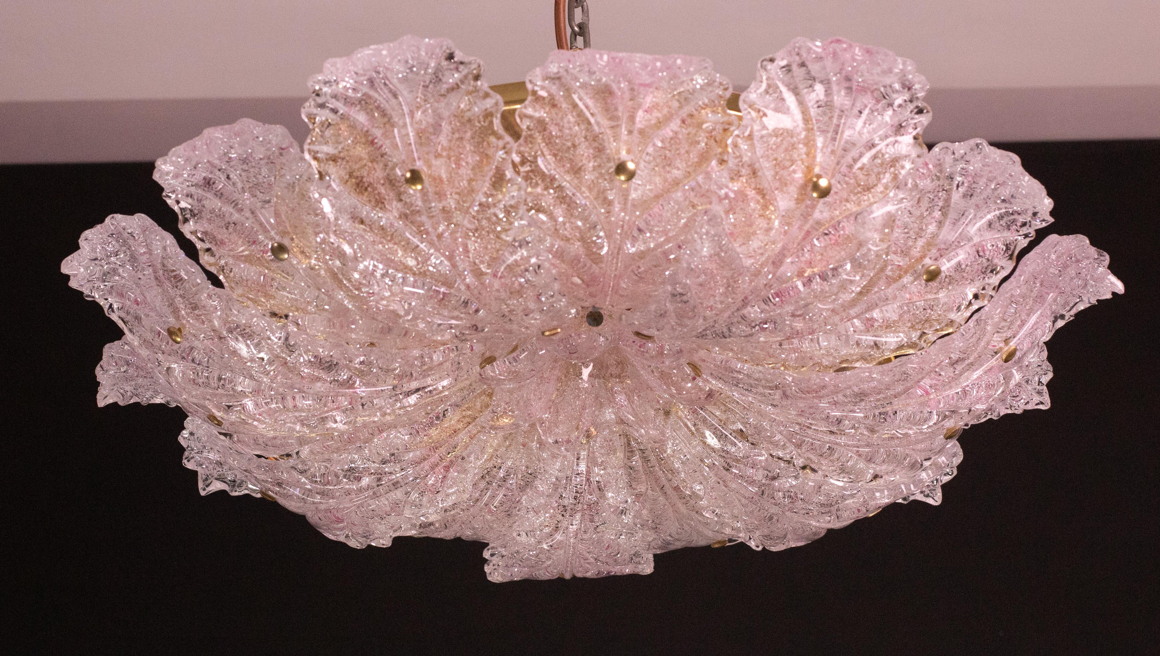 Amazing Pink Murano Glass Leave Ceiling Light or Chandelier, 1970s For Sale 3