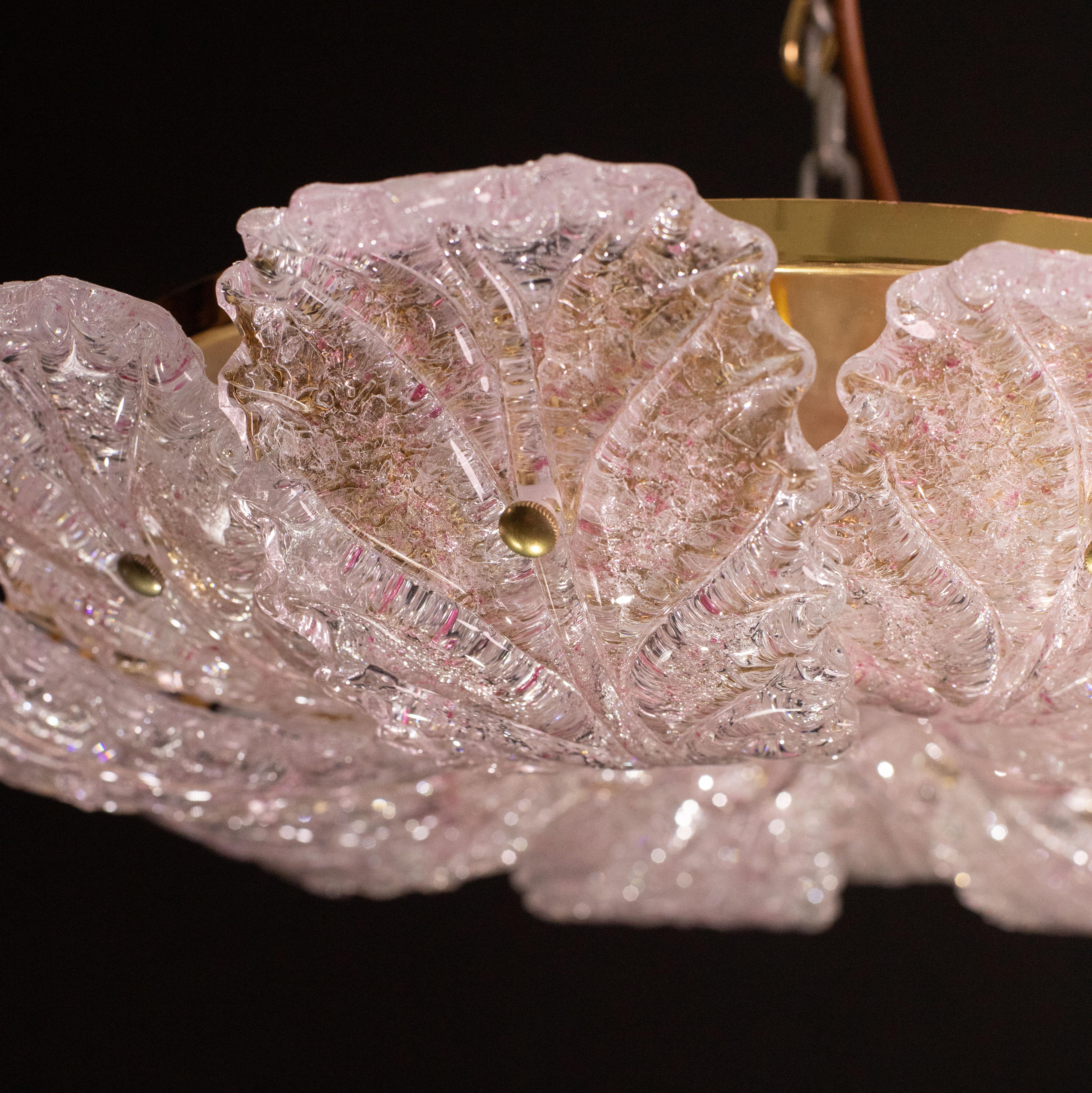 Amazing Pink Murano Glass Leave Ceiling Light or Chandelier, 1970s For Sale 4