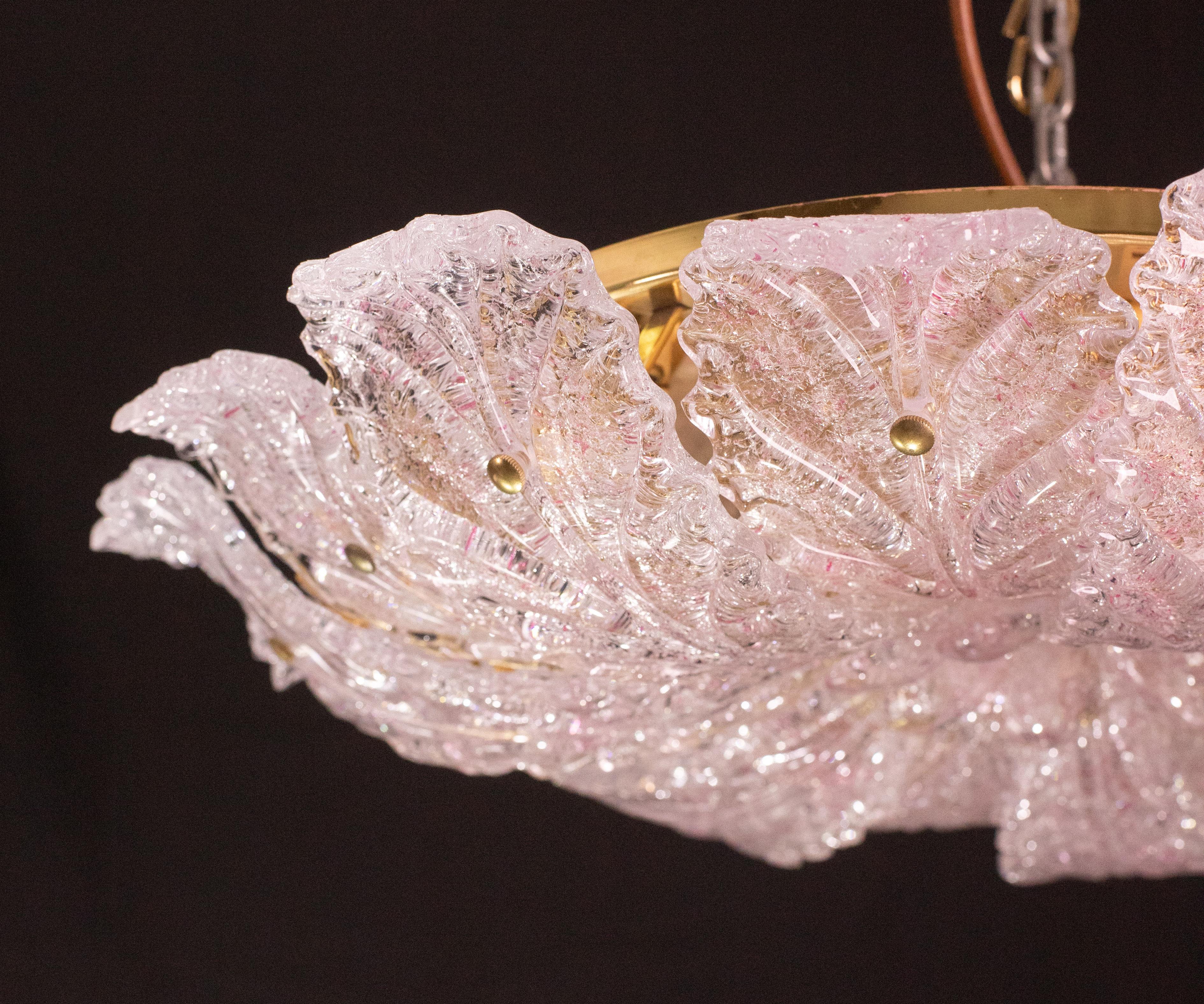 Amazing Pink Murano Glass Leave Ceiling Light or Chandelier, 1970s For Sale 5