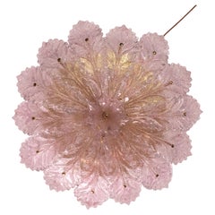Vintage Amazing Pink Murano Glass Leave Ceiling Light or Chandelier, 1970s