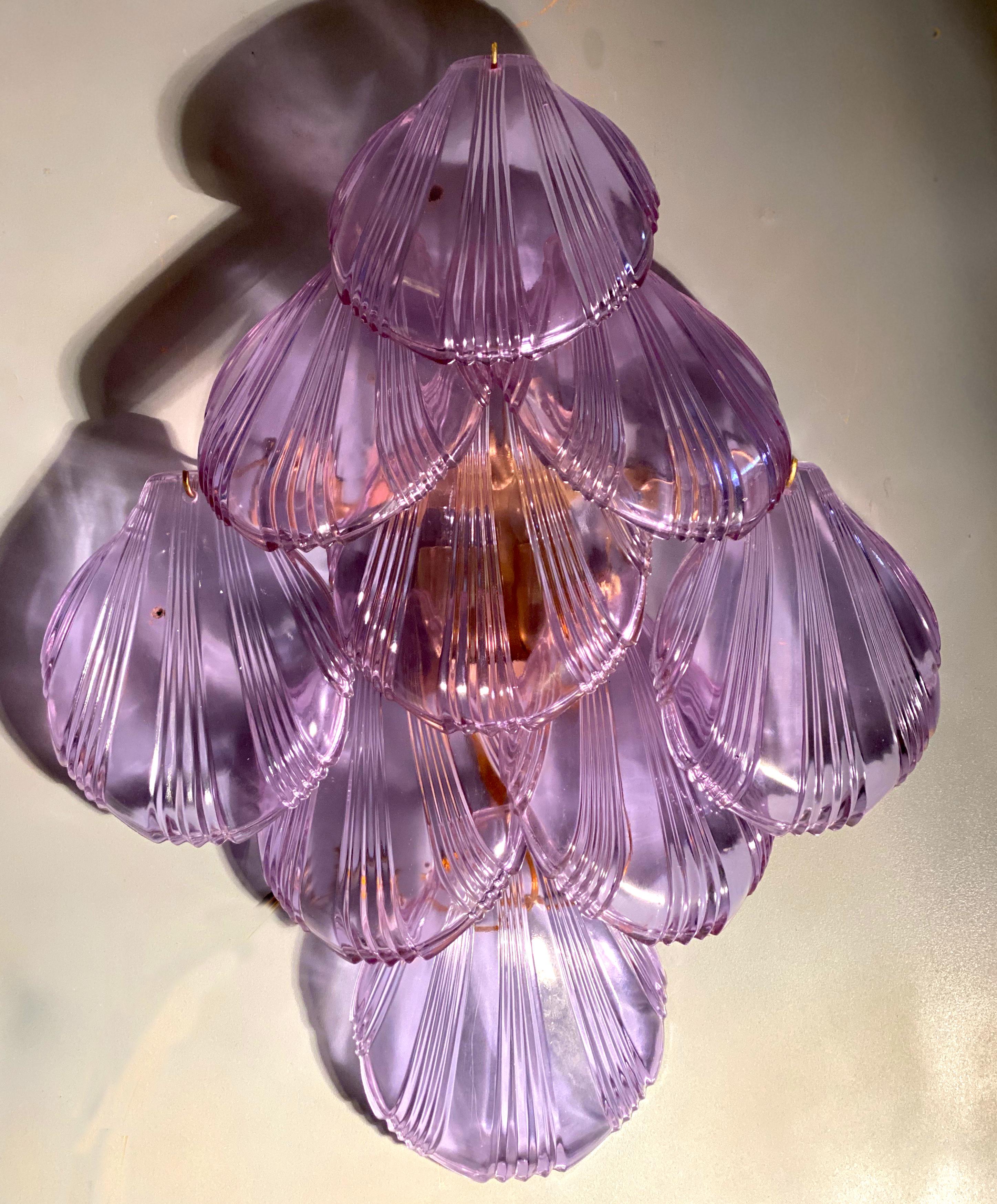 Amazing Pink Shell Murano Glass Sconces or Wall Lights, 1980' 1