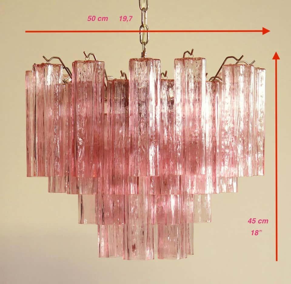 Amazing Pink Tronchi Murano Glass Chandelier For Sale 3