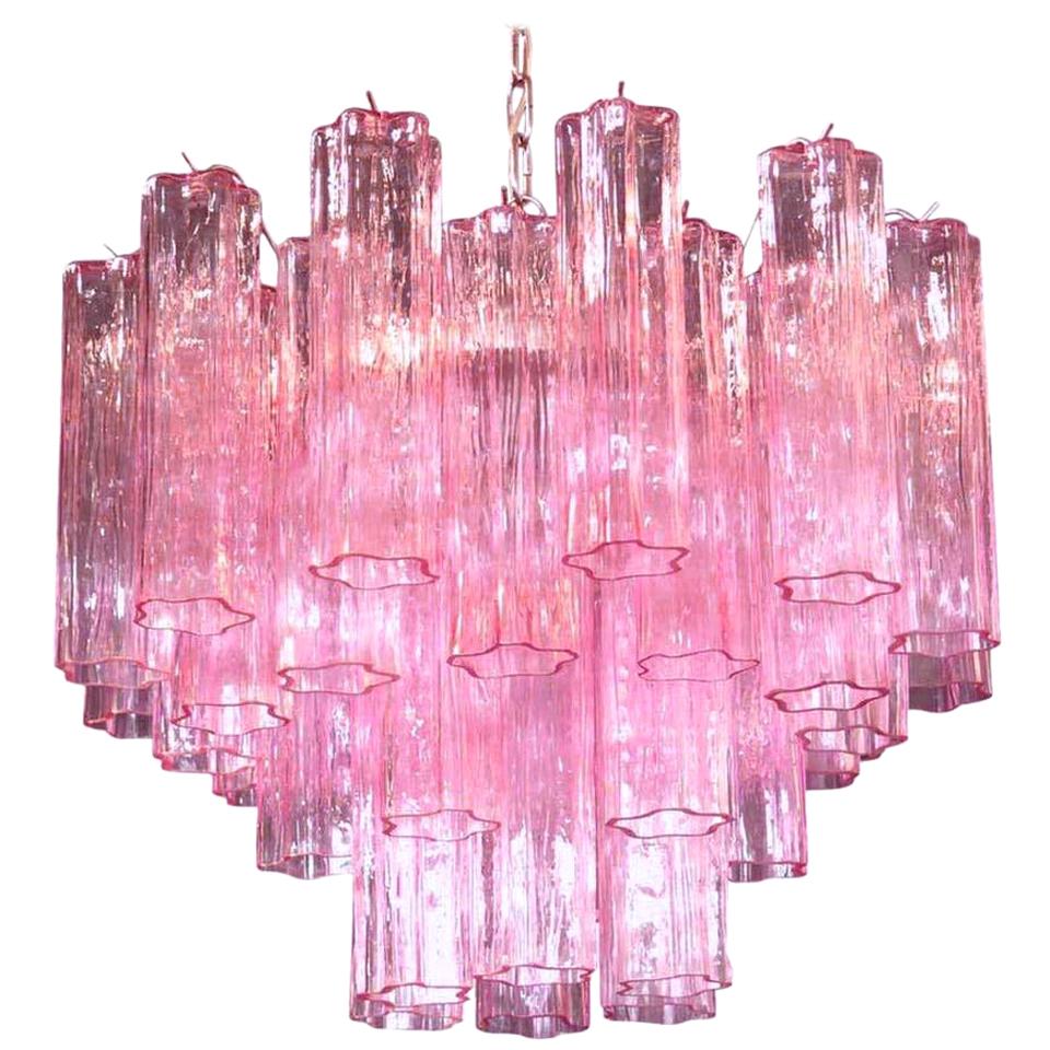 Amazing Pink Tronchi Murano Glass Chandelier