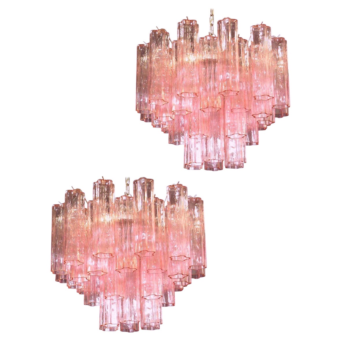 Incredibile lampadario in vetro di Murano rosa Tronchi