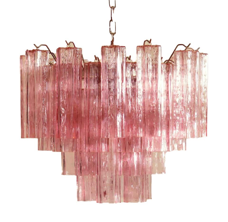 Amazing Pink Tronchi Murano Glass Chandelier Italy In Excellent Condition For Sale In Rome, IT