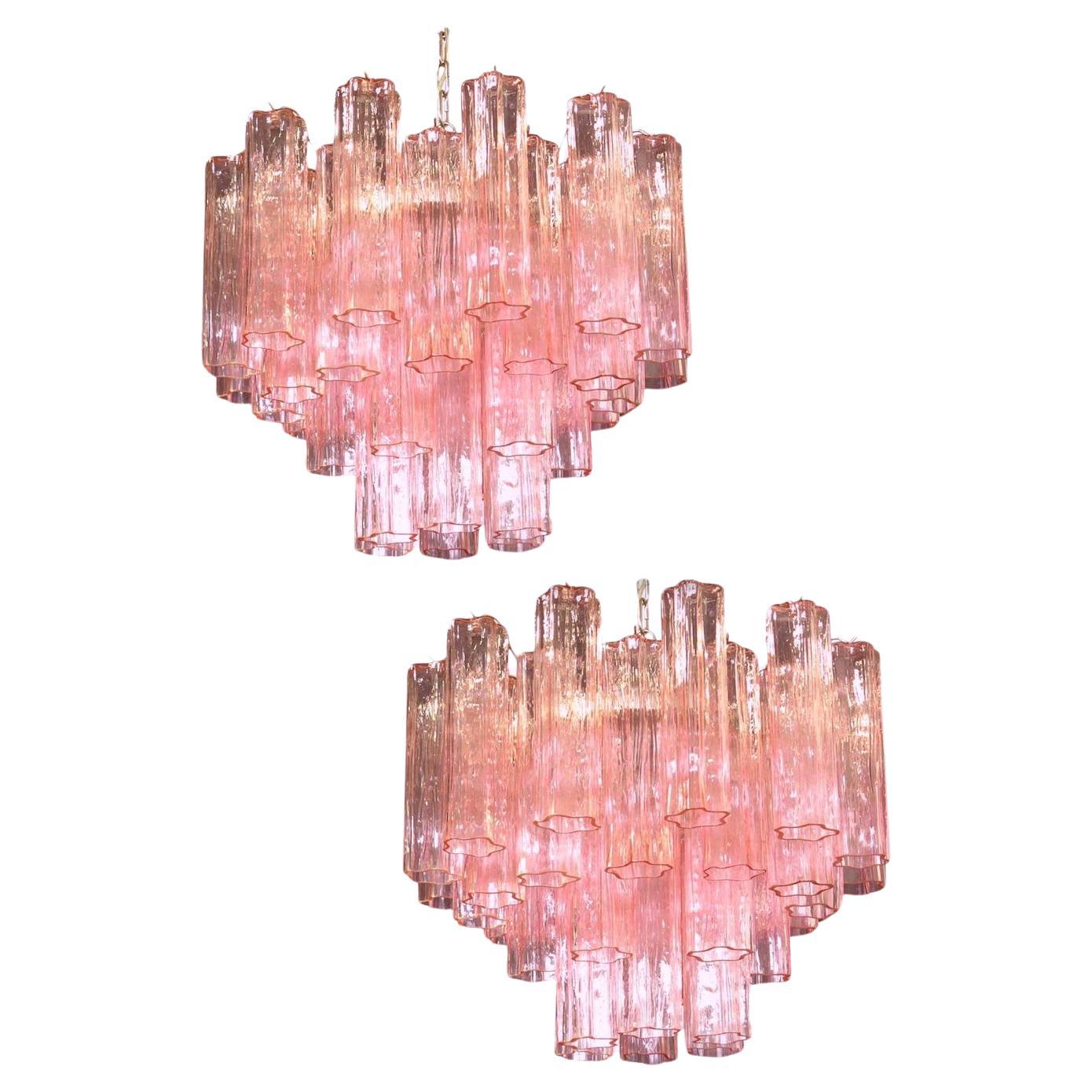 Amazing Pink Tronchi Murano Glass Chandelier Italy For Sale