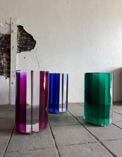 Amazing Post modern Set of 3 stools Made from Solid color plexiglass
