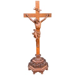 Amazing Quality Carved Antique Gothic Revival Altar Crucifix by Malfait, 1877