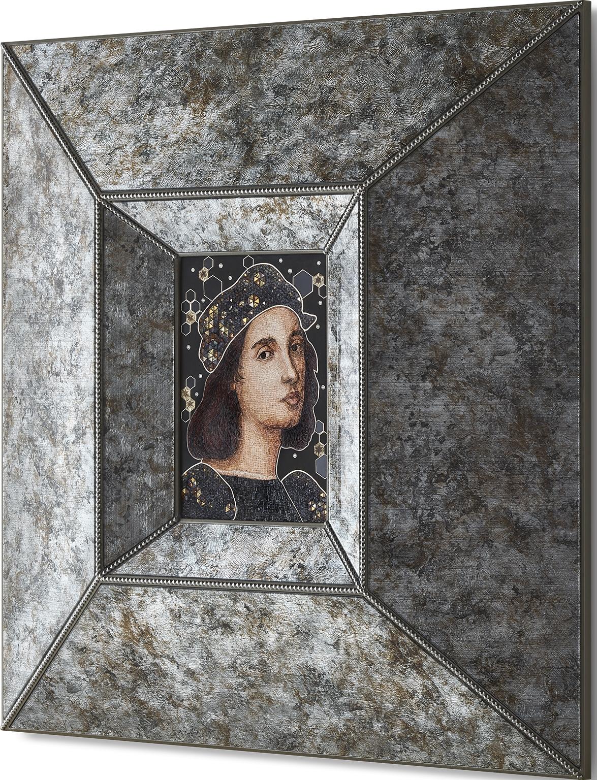 Modern Amazing Raffaello Micromosaic Canvas White Diamonds Gold Silver Jet For Sale