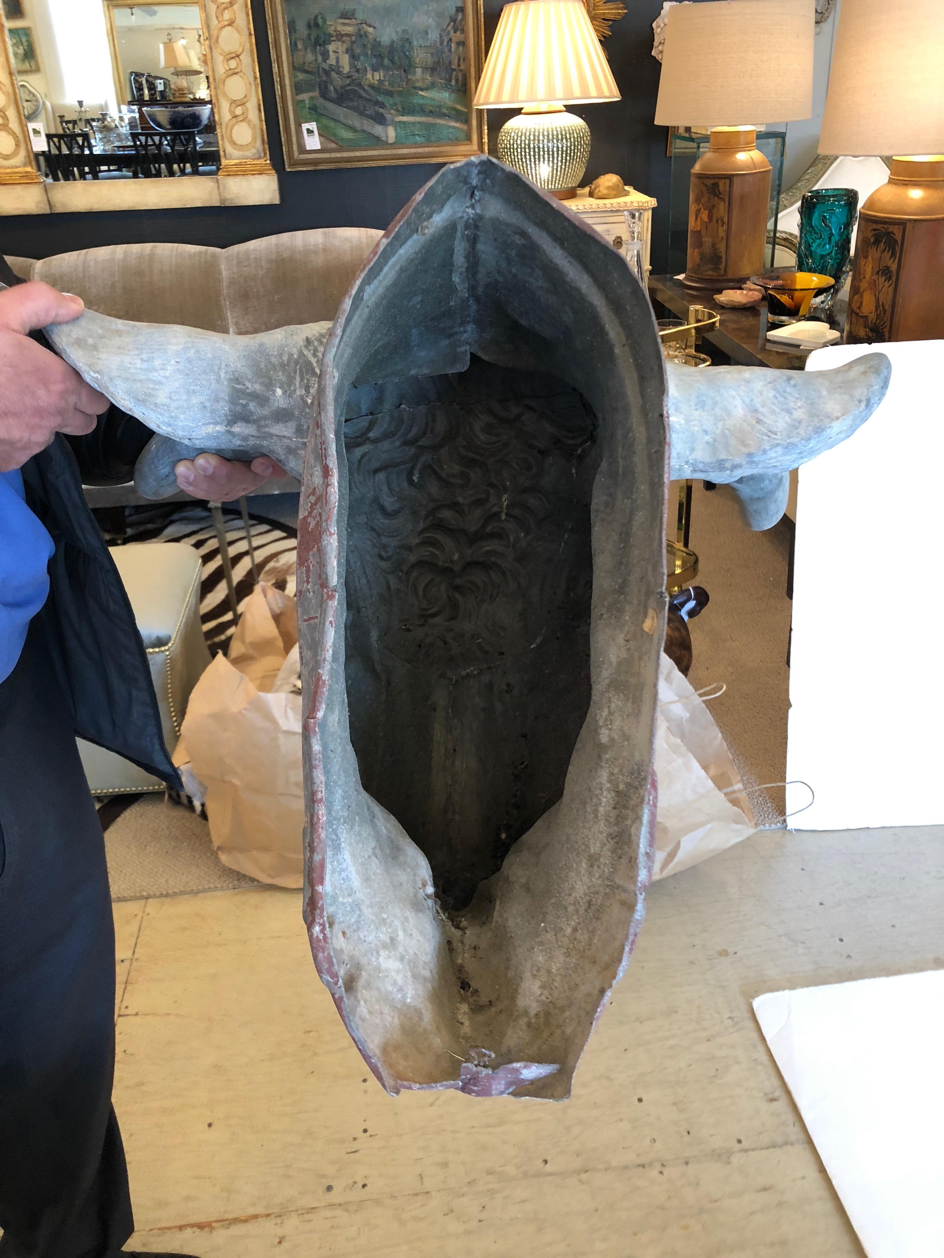 Amazing Rare 19th Century Zinc Bull Head 9