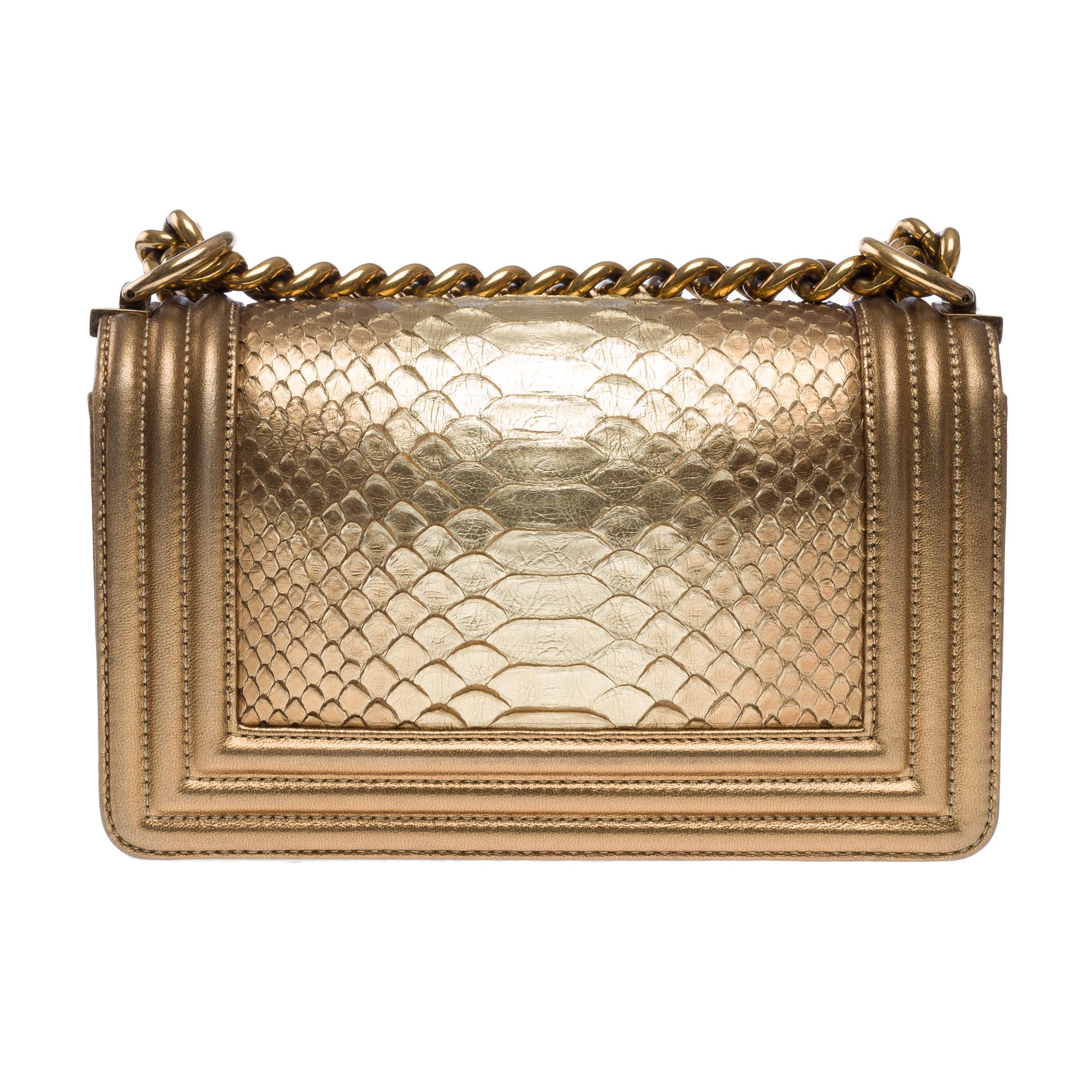 Women's Amazing & Rare Chanel Boy small shoulder bag in Golden Python leather, GHW