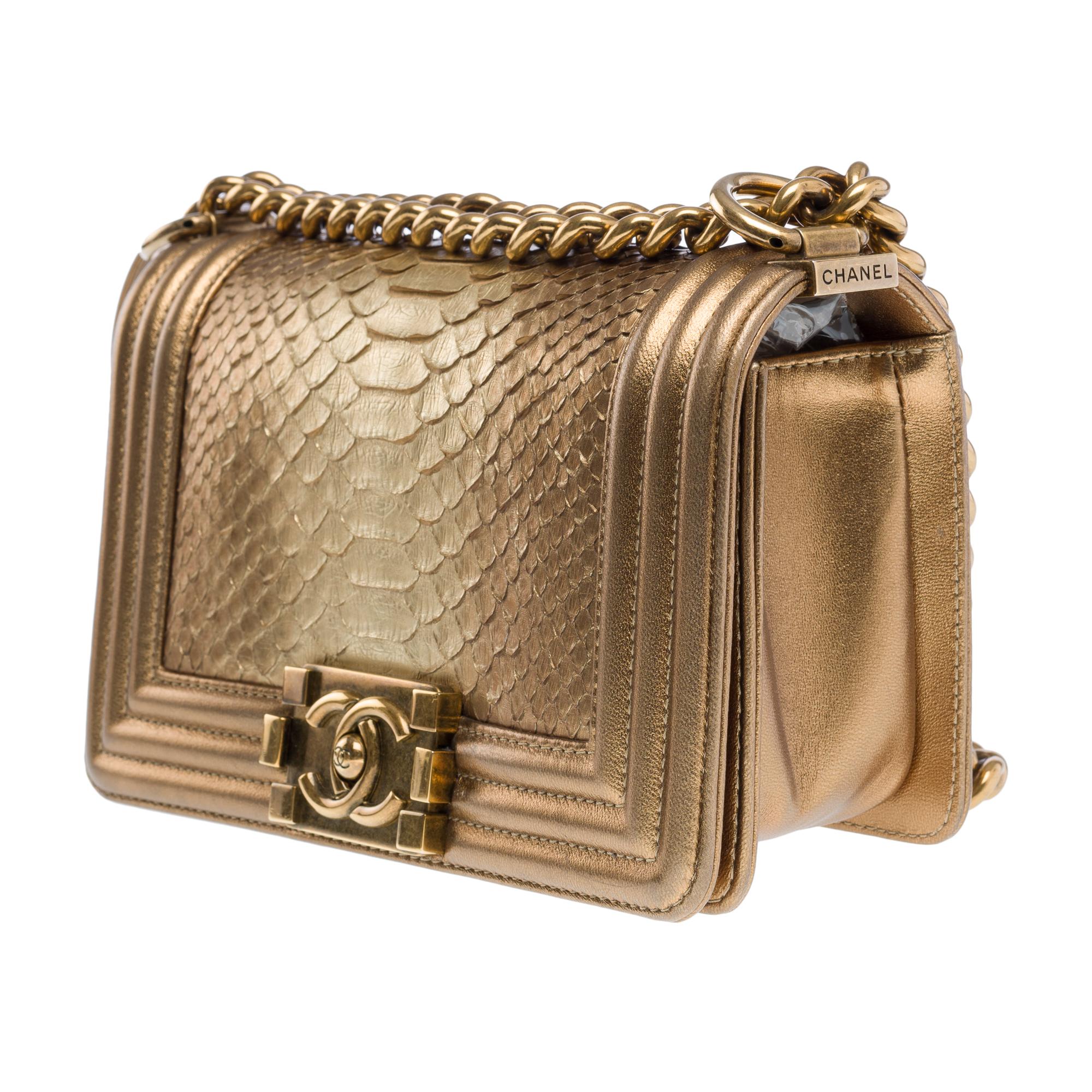 Amazing & Rare Chanel Boy small shoulder bag in Golden Python leather, GHW 1