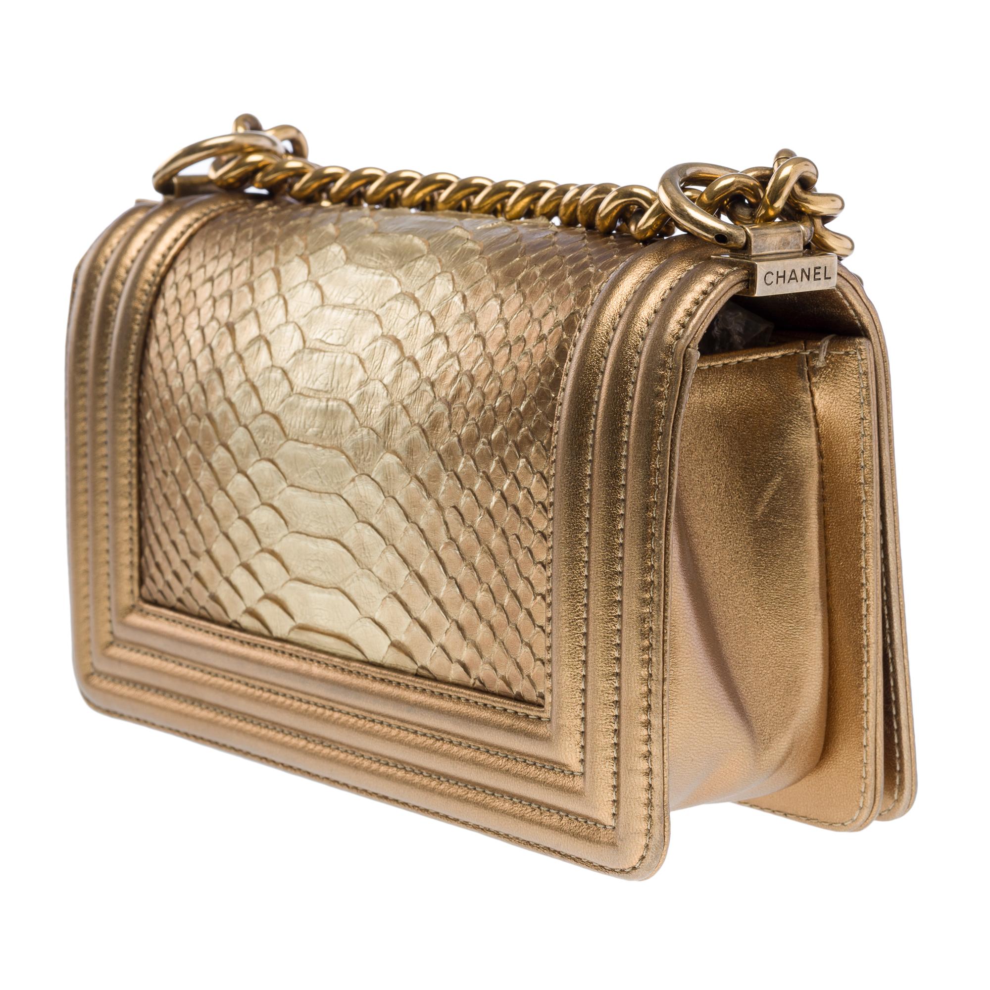 Amazing & Rare Chanel Boy small shoulder bag in Golden Python leather, GHW 2