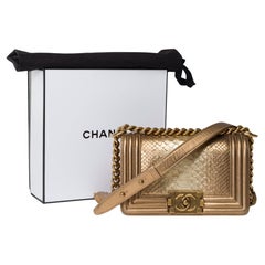 Amazing & Rare Chanel Boy small shoulder bag in Golden Python leather, GHW