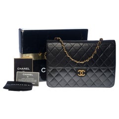 Amazing & Rare Chanel Classic shoulder Flap bag in black quilted lambskin, GHW