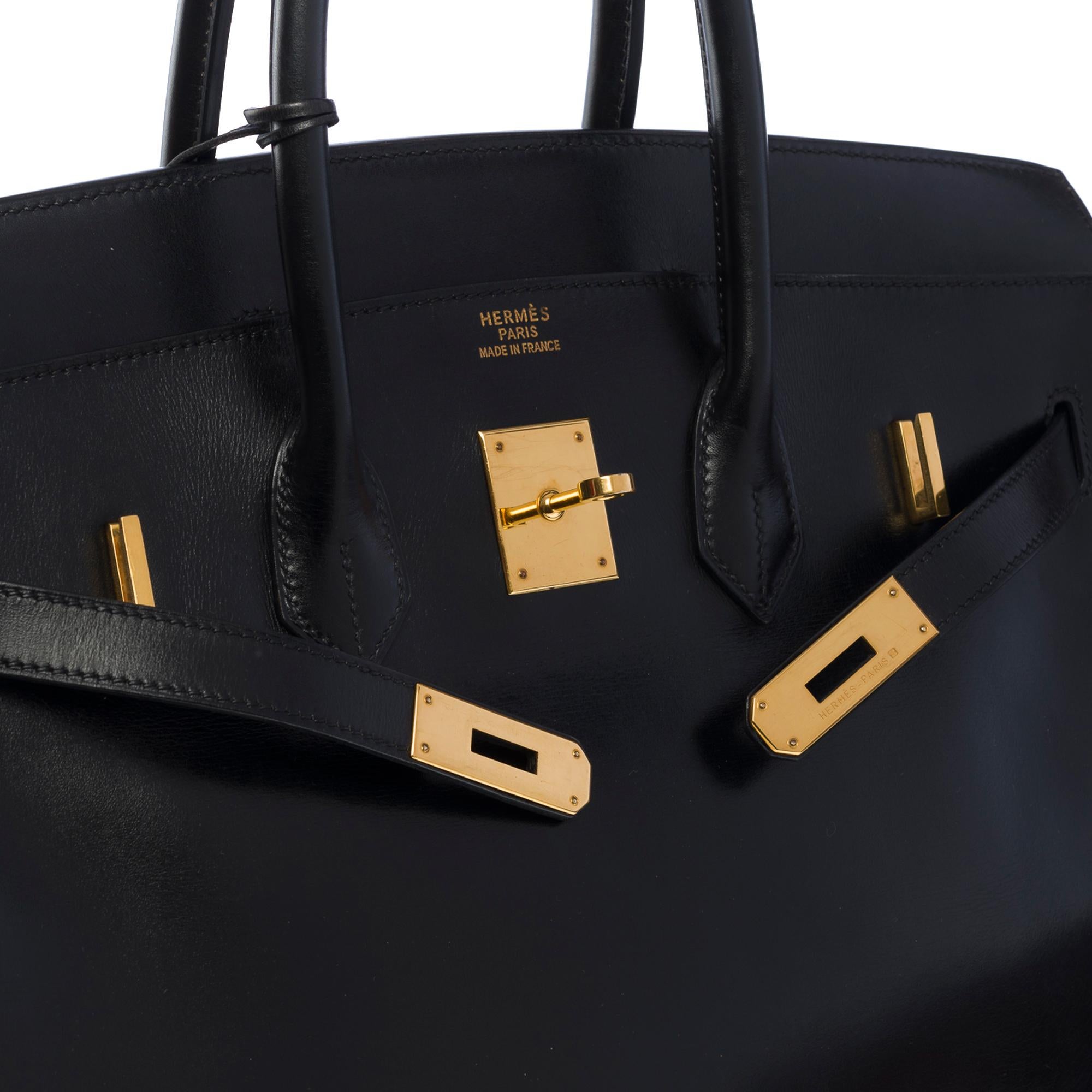 Amazing & Rare Hermès Birkin 35 handbag in black box calfskin leather, GHW In Good Condition In Paris, IDF