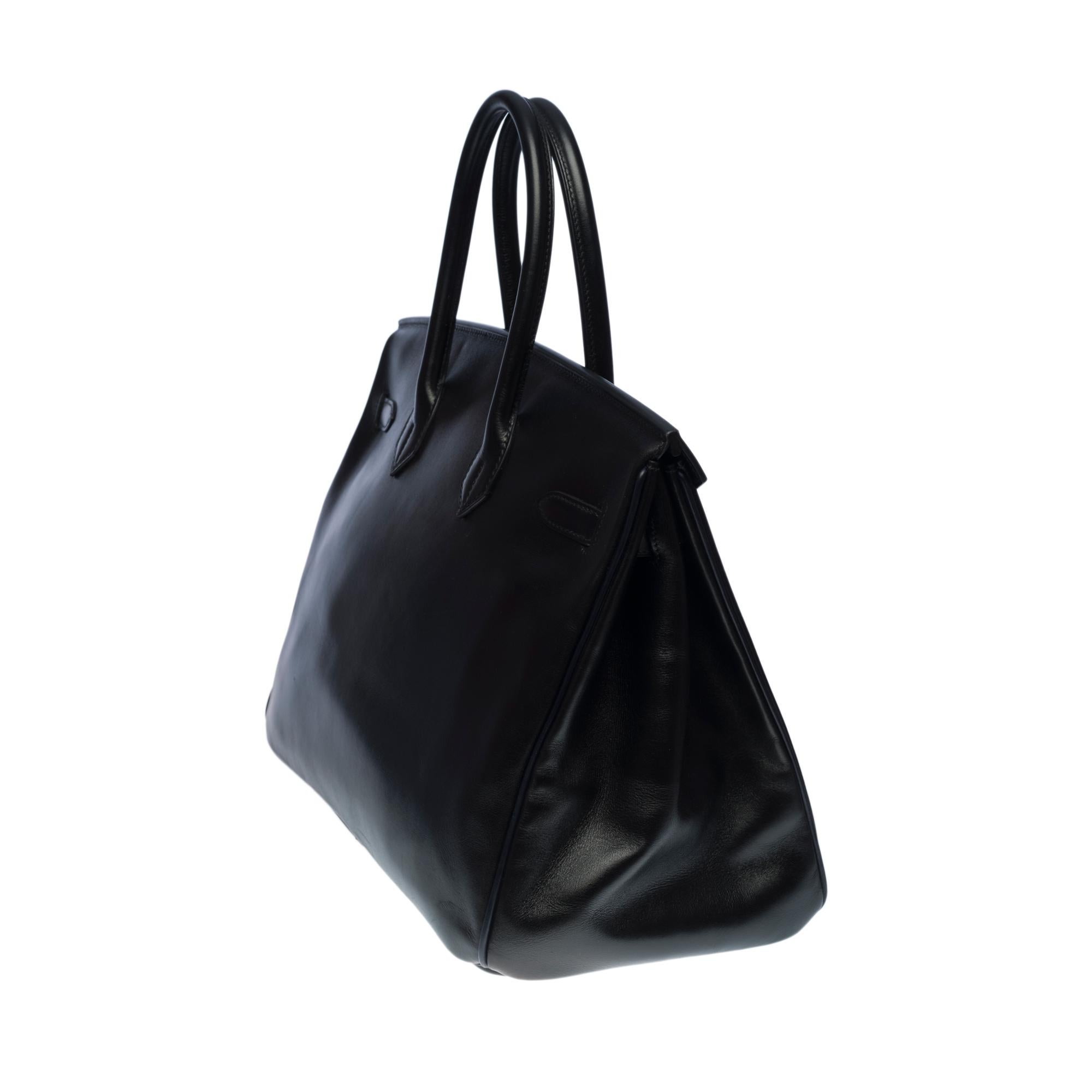 Black Amazing & Rare Hermès Birkin 35 handbag in black box calfskin leather, SHW