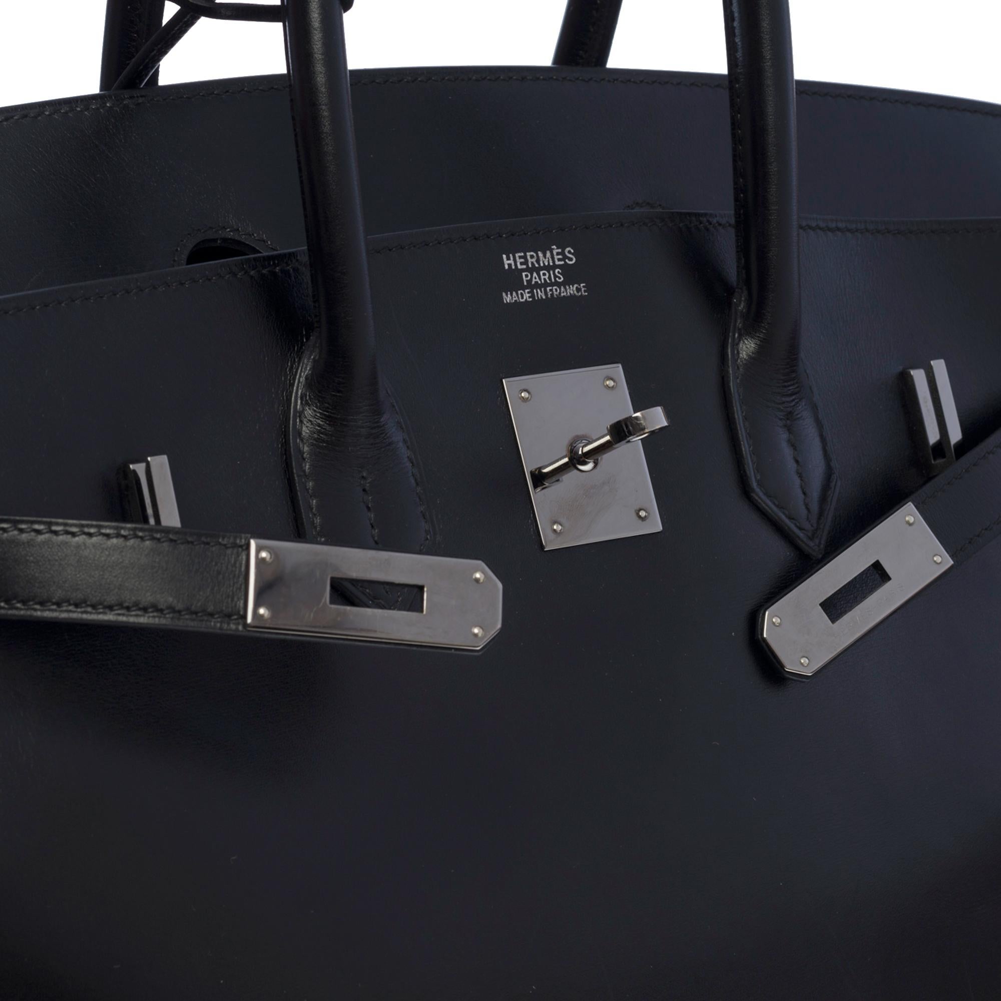 Amazing & Rare Hermès Birkin 35 handbag in black box calfskin leather, SHW In Good Condition In Paris, IDF