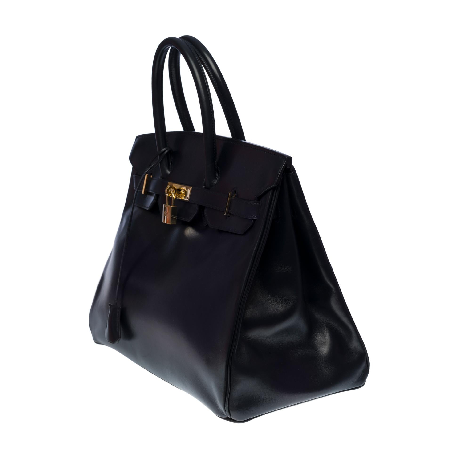 Bleu Incroyable & Rare sac à main Hermès Birkin 35 en cuir de veau Box bleu indigo, GHW