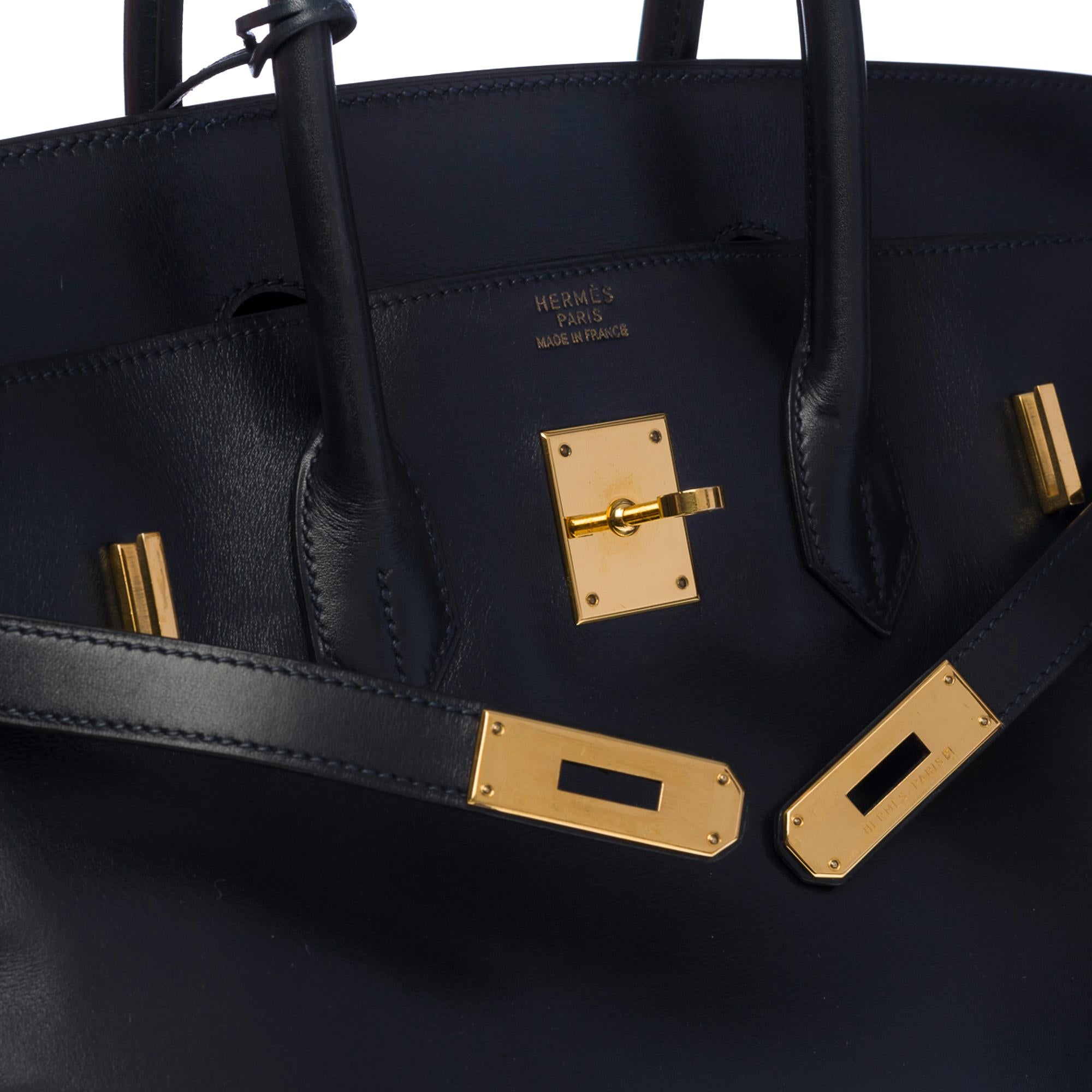  Incroyable & Rare sac à main Hermès Birkin 35 en cuir de veau Box bleu indigo, GHW Unisexe 
