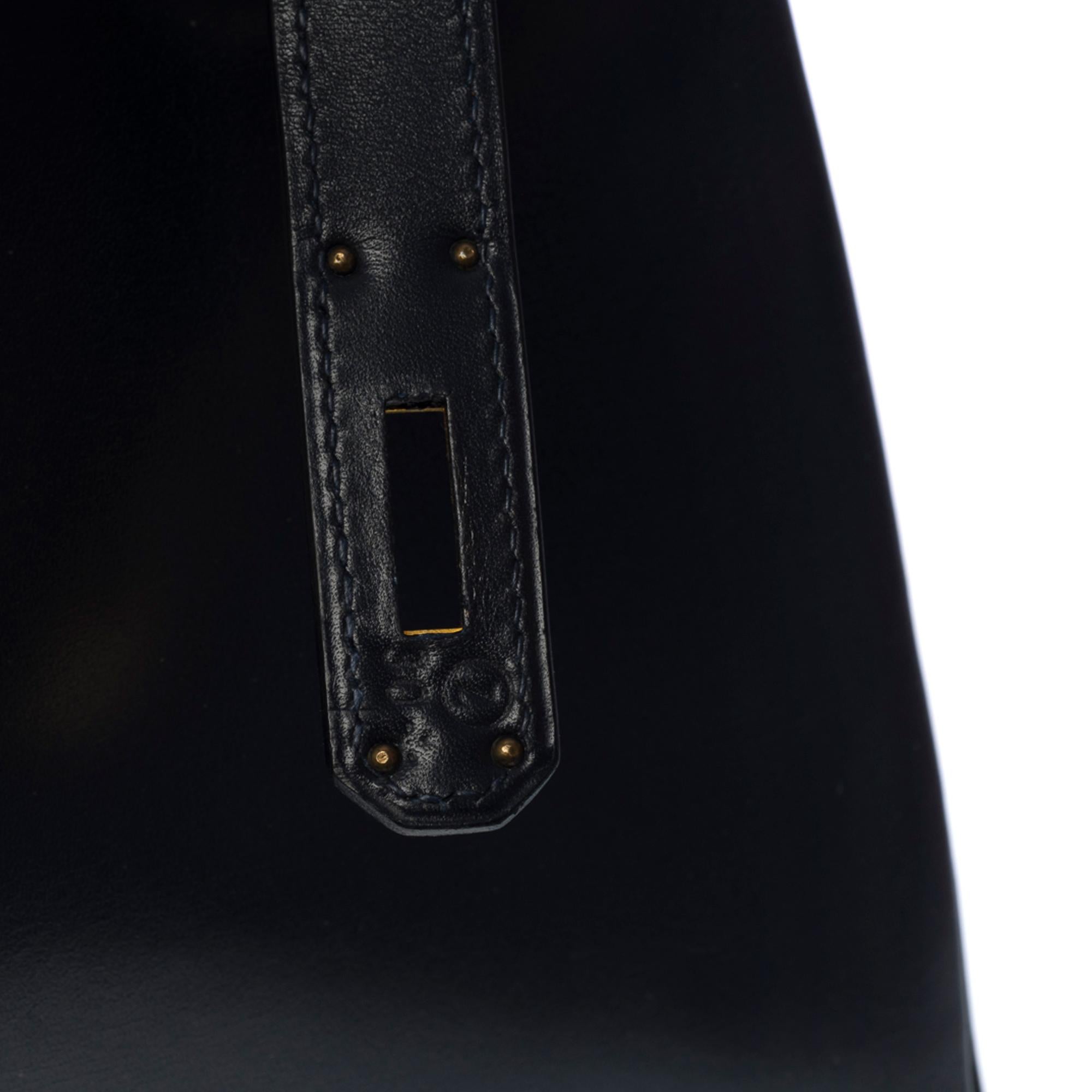 Incroyable & Rare sac à main Hermès Birkin 35 en cuir de veau Box bleu indigo, GHW 1