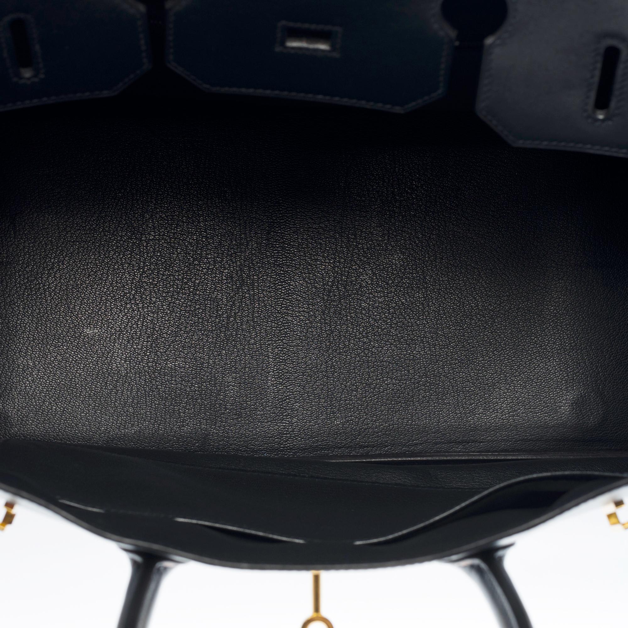 Incroyable & Rare sac à main Hermès Birkin 35 en cuir de veau Box bleu indigo, GHW 2