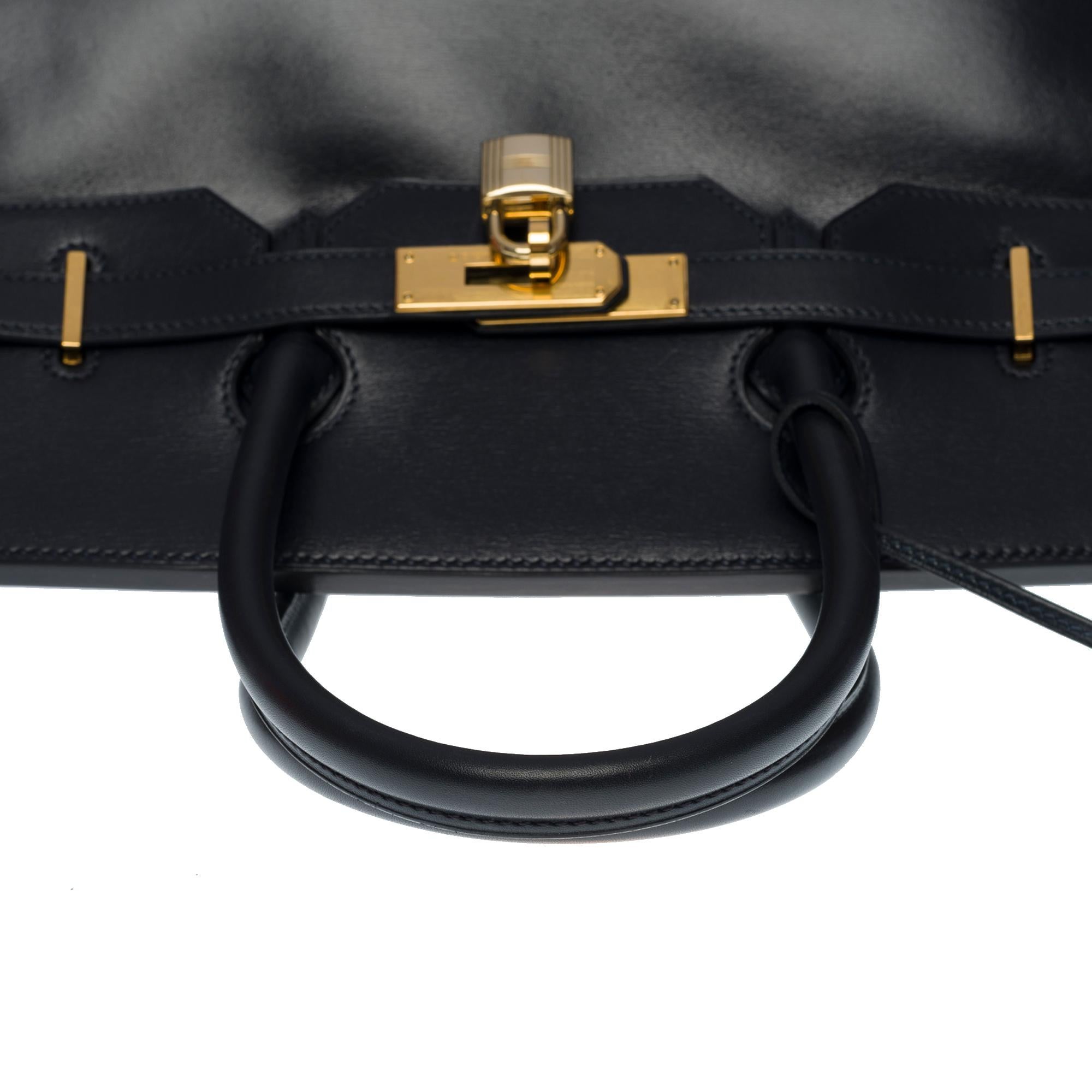 Incroyable & Rare sac à main Hermès Birkin 35 en cuir de veau Box bleu indigo, GHW 3