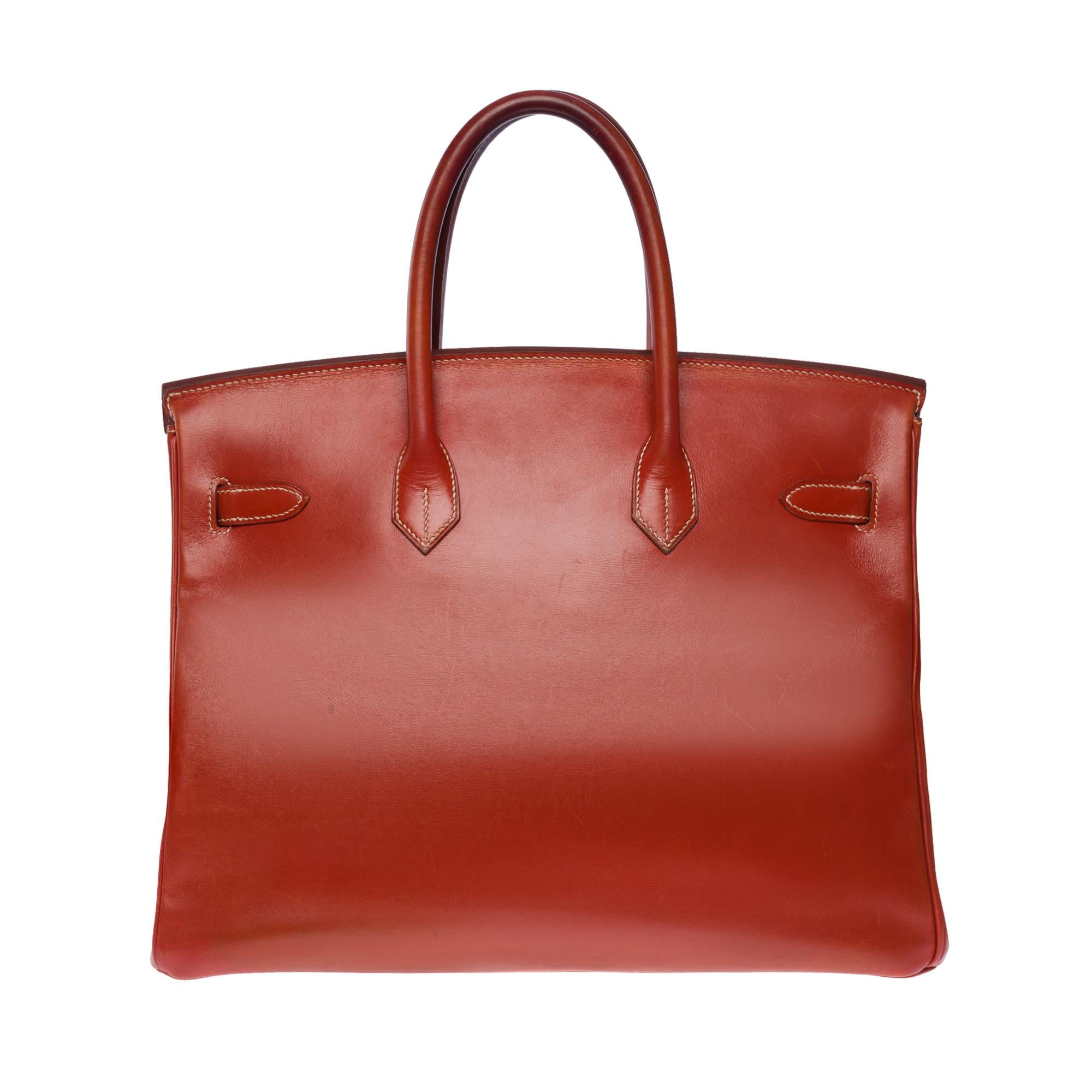 Exceptional & Very Rare Hermes Birkin 35 handbag in Cognac box calfskin, gold plated metal hardware, double handle in cognac box leather allowing a hand-carry

Flap closure
Cognac leather lining, one zippered pocket, one patch pocket
Signature: