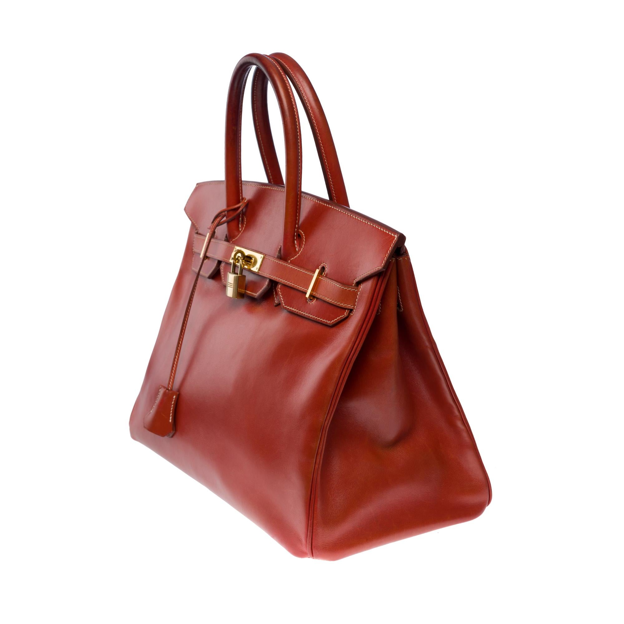 Amazing & Rare Hermès Birkin 35 handbag in Cognac box calfskin leather, GHW In Good Condition In Paris, IDF