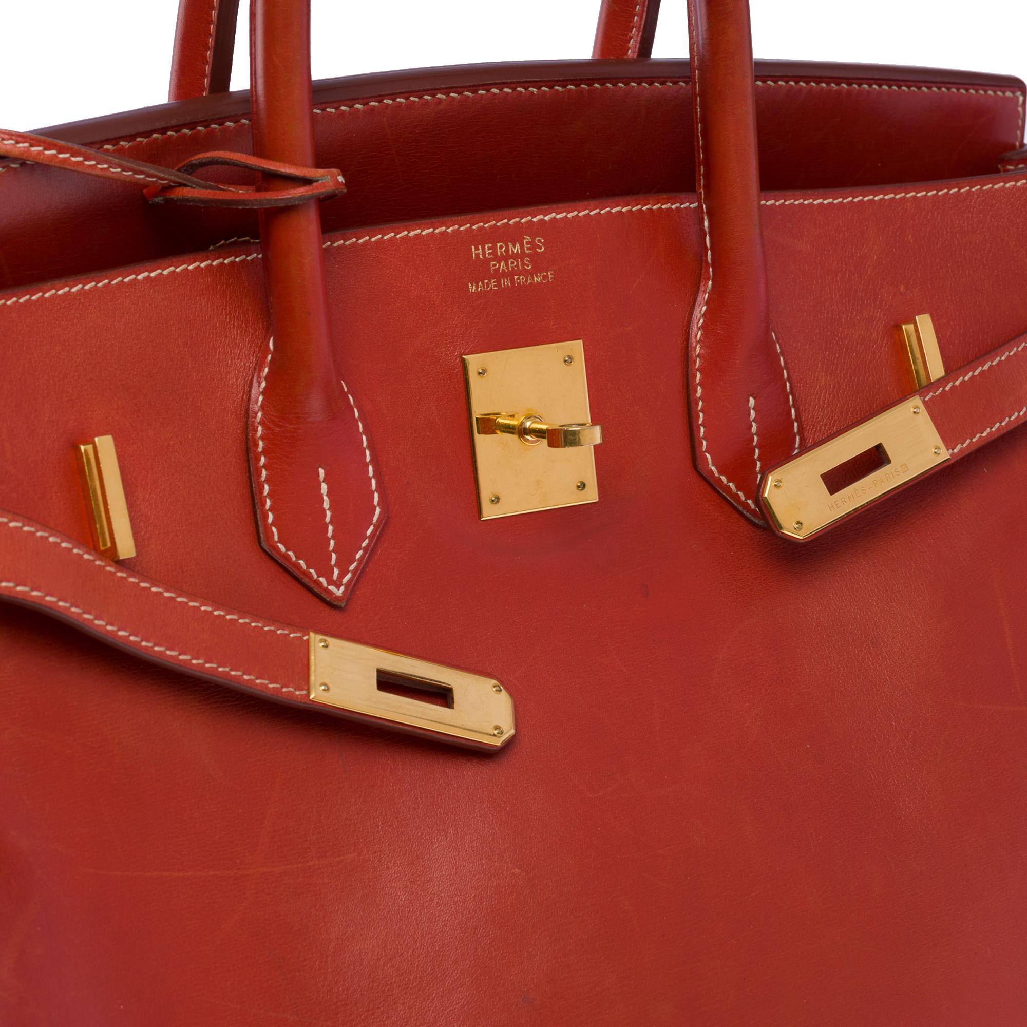 Amazing & Rare Hermès Birkin 35 handbag in Cognac box calfskin leather, GHW 1