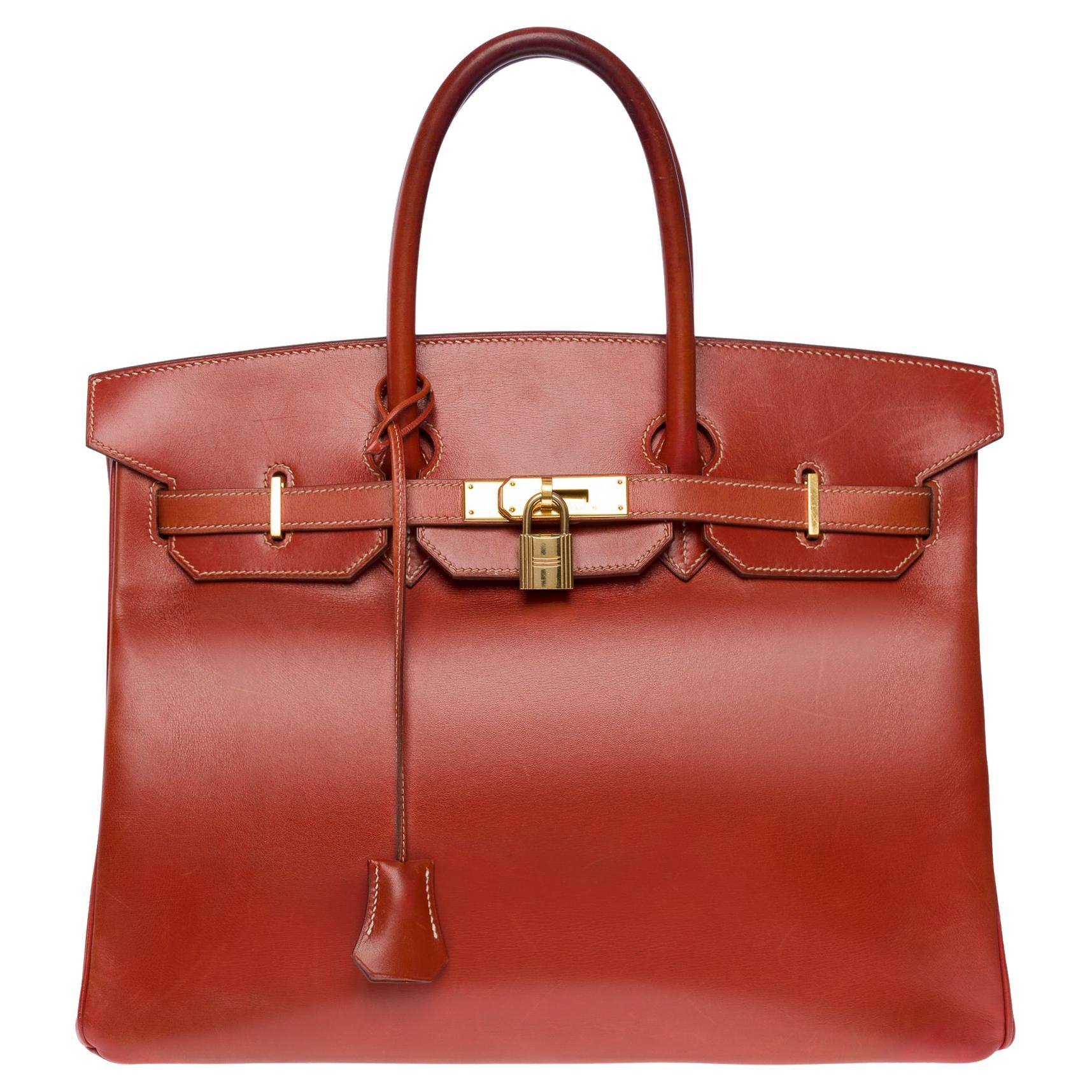 Amazing & Rare Hermès Birkin 35 handbag in Cognac box calfskin leather, GHW