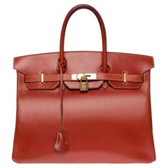 Amazing & Rare Hermès Birkin 35 handbag in Cognac box calfskin leather, GHW