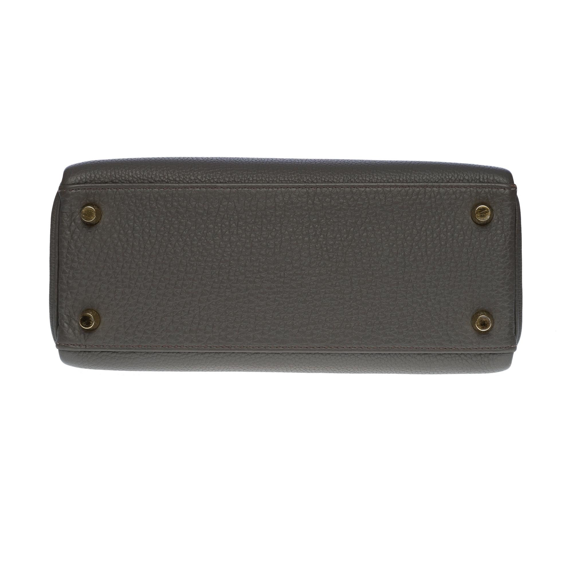 Amazing & Rare Hermès Kelly 25 handbag strap in Grey Togo etain leather, GHW 3