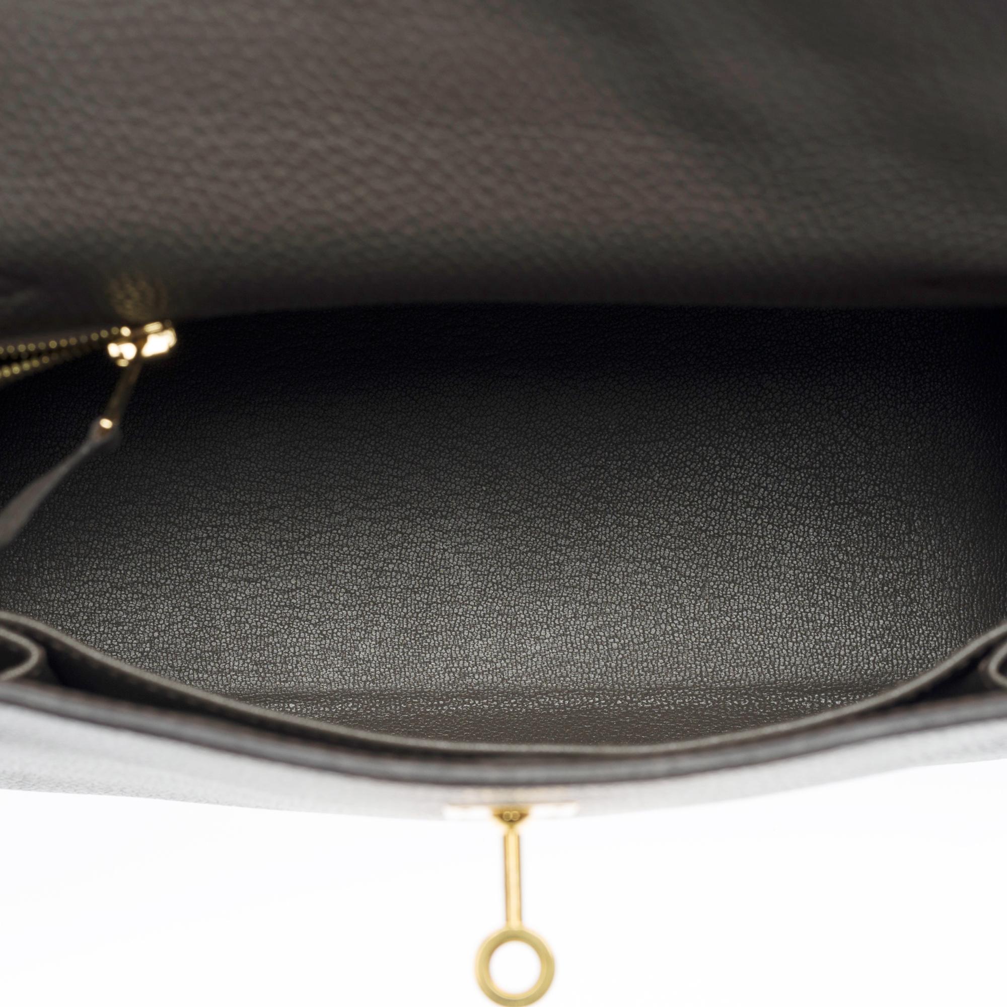 Amazing & Rare Hermès Kelly 25 handbag strap in Grey Togo etain leather, GHW 1