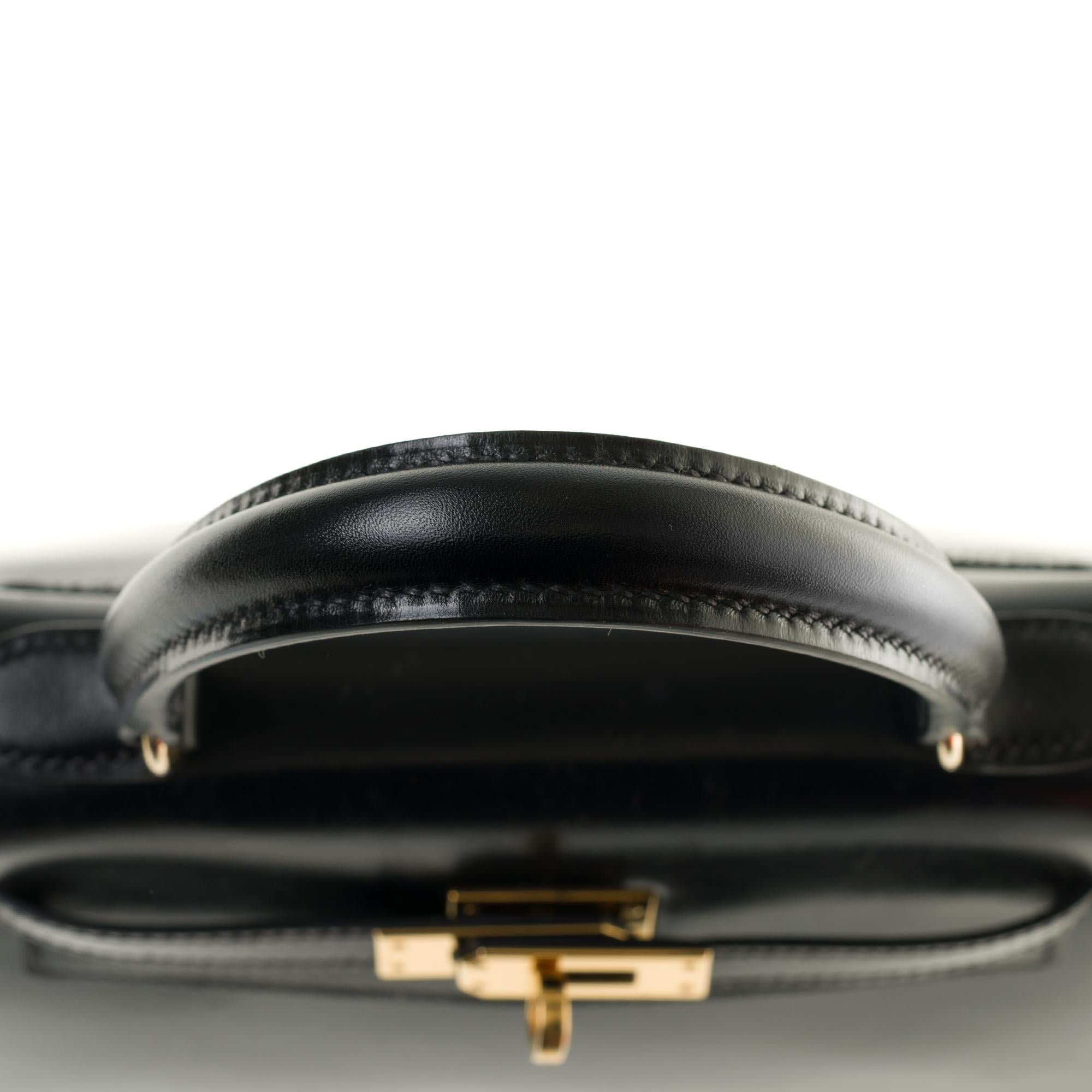 Amazing & Rare Hermès Mini Kelly 20cm double strap in black box calfskin and GHW 3