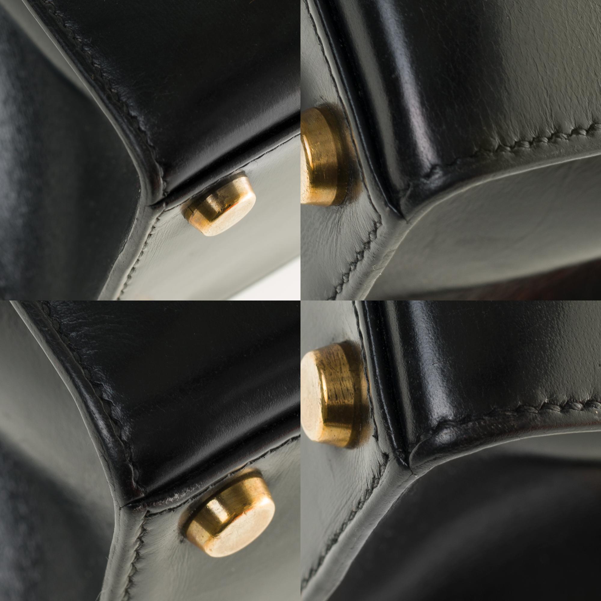 Amazing & Rare Hermès Mini Kelly 20cm double strap in black box calfskin and GHW 5