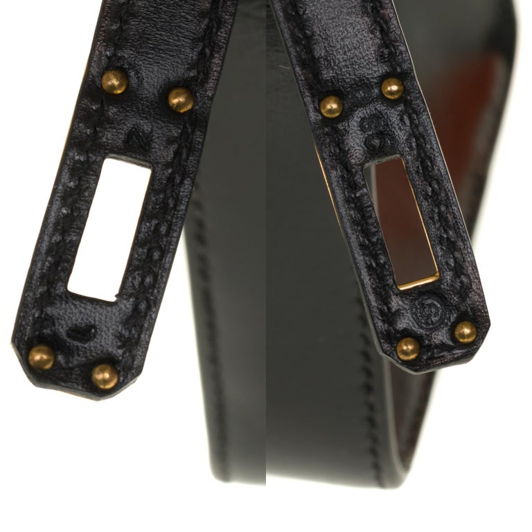 Amazing and Rare Hermès Mini Kelly 20cm double strap in black box calfskin  and GHW at 1stDibs