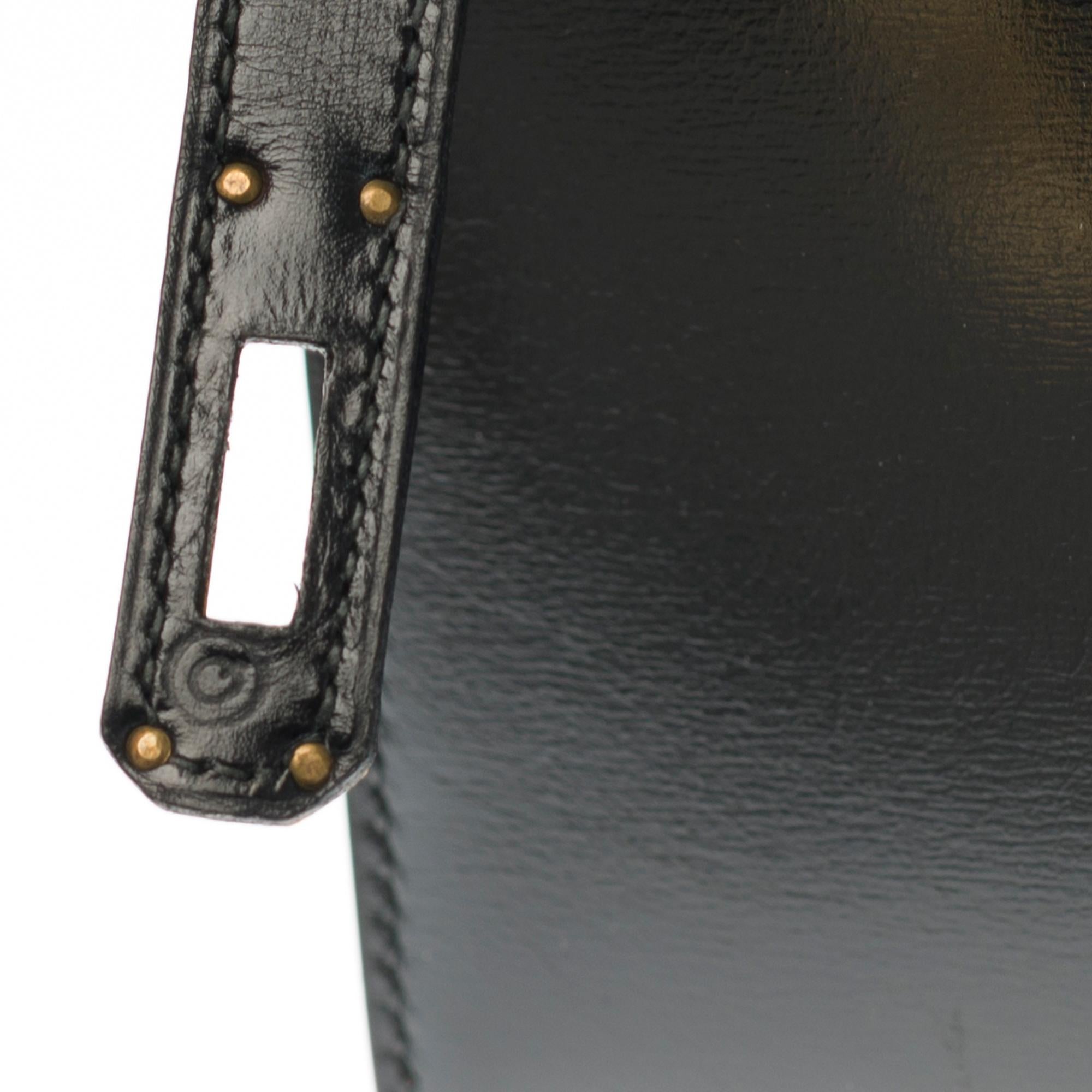 Amazing & Rare Hermès Mini Kelly 20cm double strap in black calfskin and GHW 2