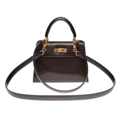 Erstaunlich & Rare Hermès Mini Kelly 20cm Doppel-Riemen in braunem Kalbsleder und GHW