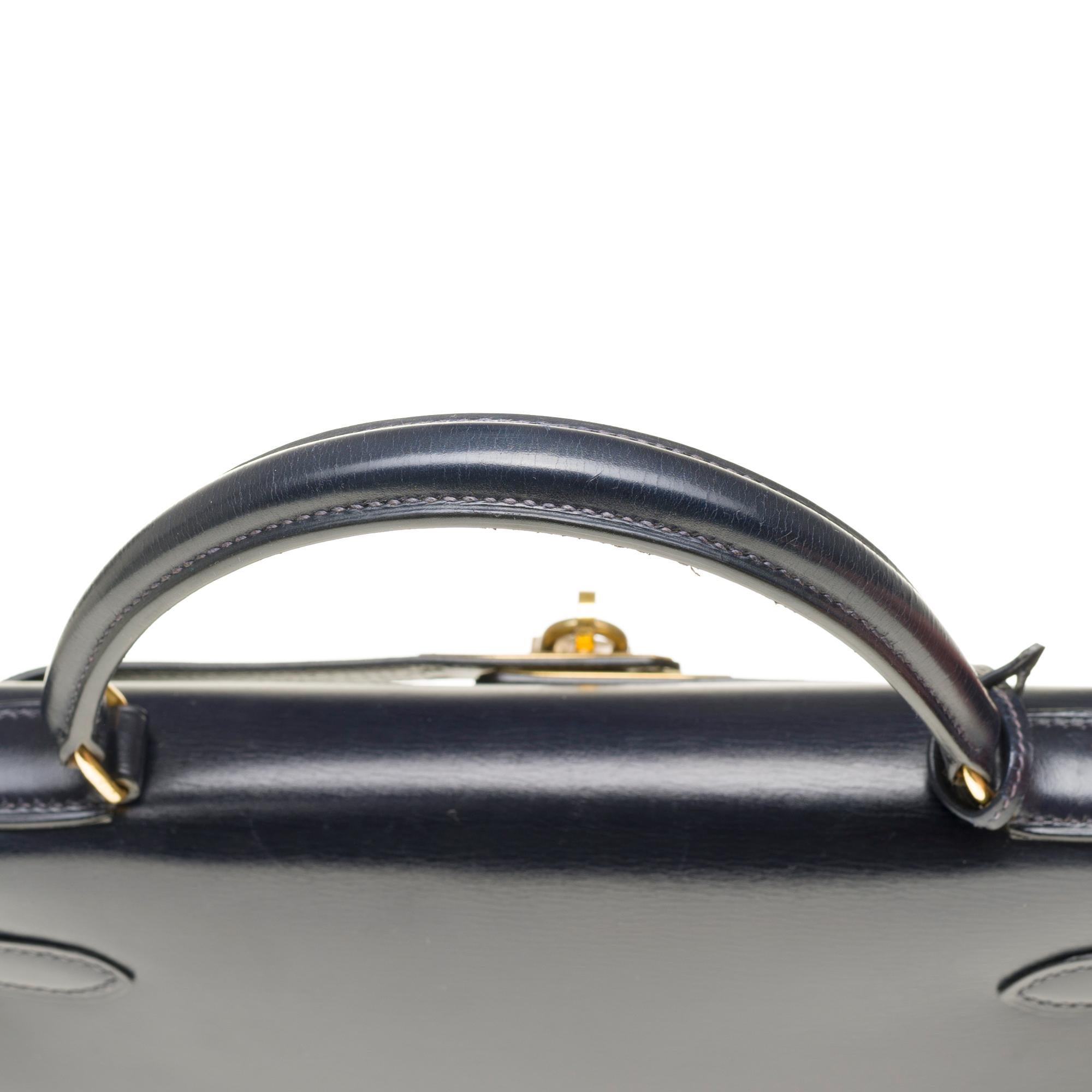 Amazing & Rare Hermès Mini Kelly 30cm sellier strap in navy blue calf and GHW 2