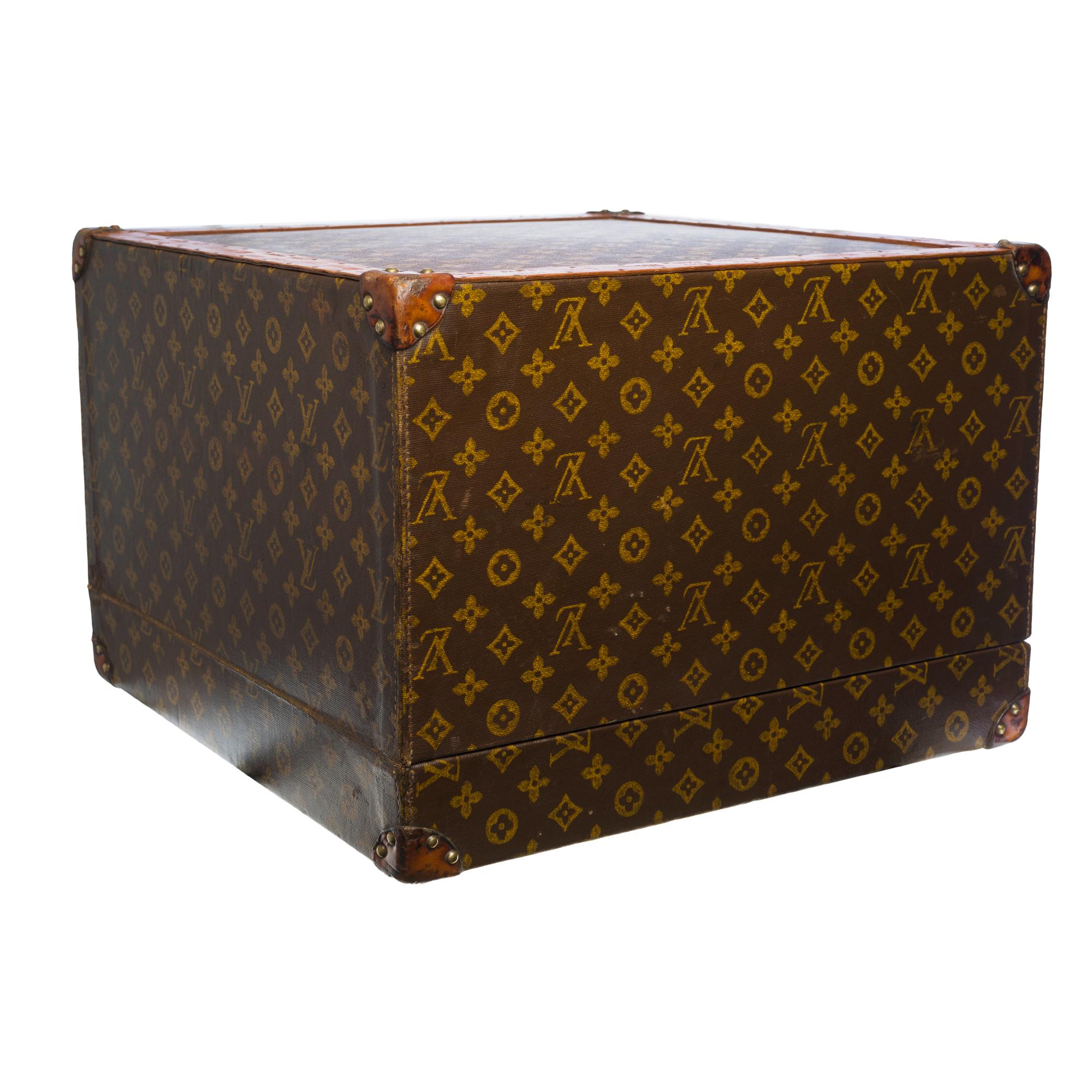 Black Amazing & Rare Louis Vuitton Hat Trunk in Brown Monogram stencil canvas