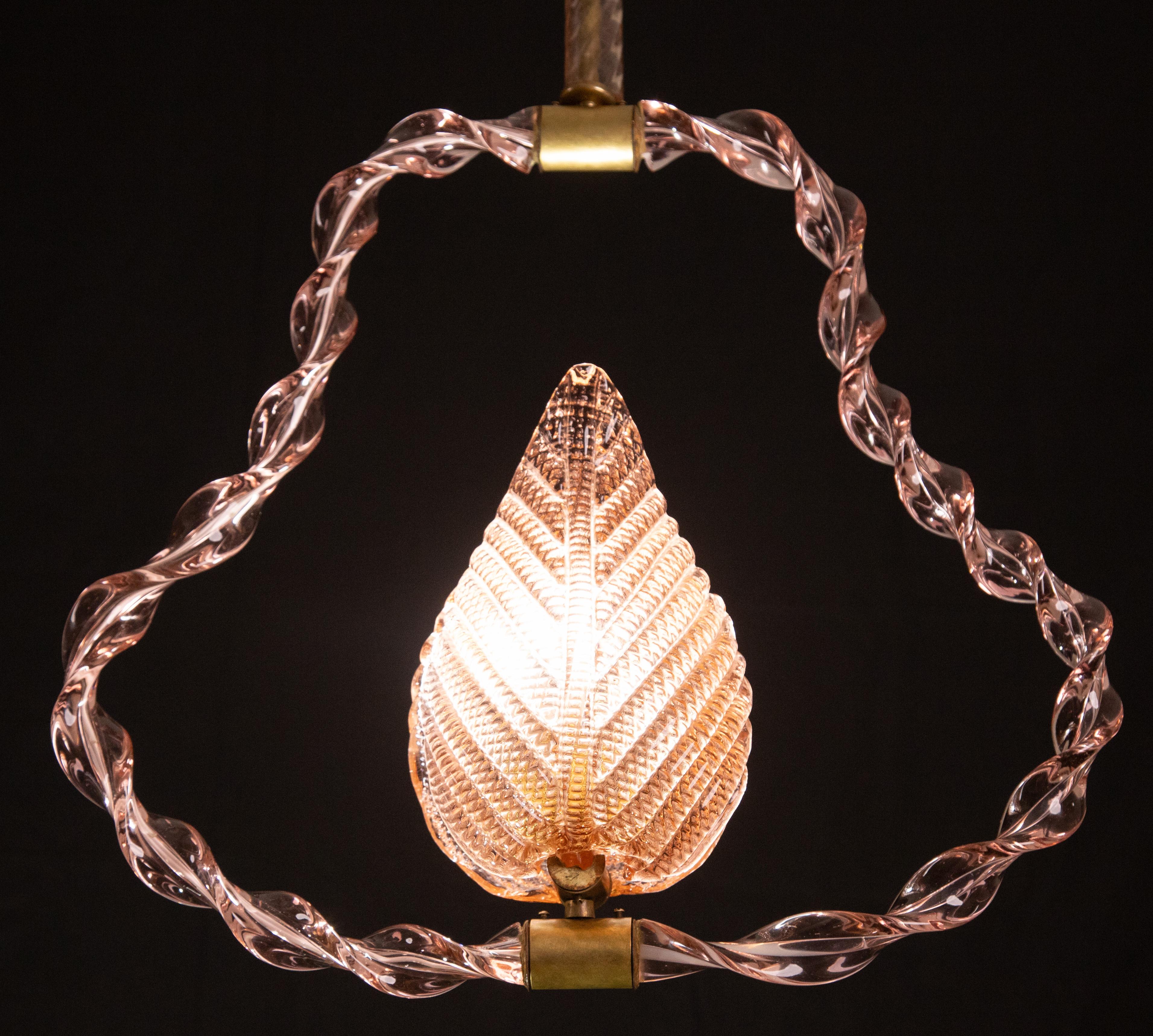 Mid-20th Century Amazing Rare Pink Murano Twisted Glass Chandelier by Ercole Barovier, 1940s For Sale