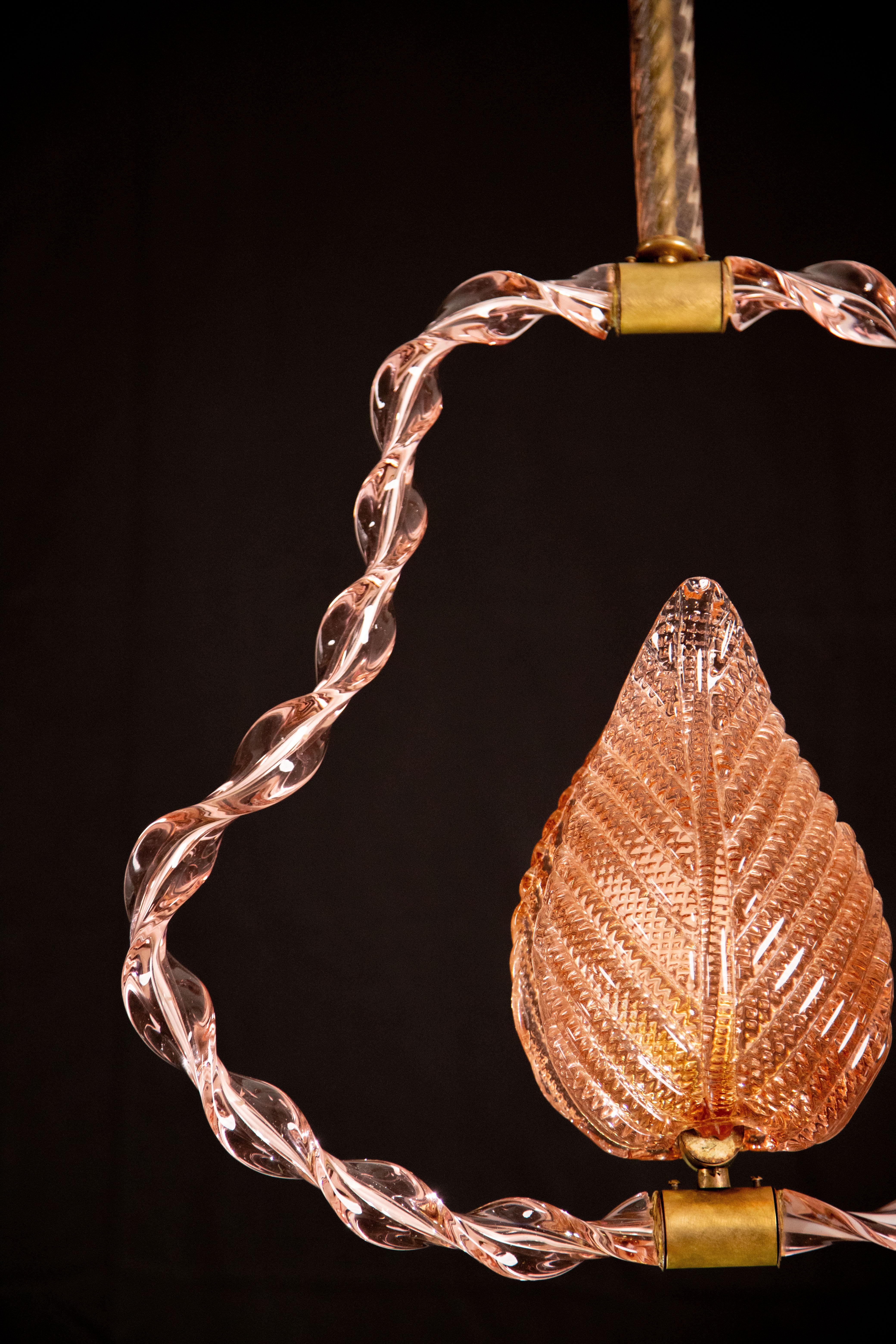 Amazing Rare Pink Murano Twisted Glass Chandelier by Ercole Barovier, 1940s For Sale 1