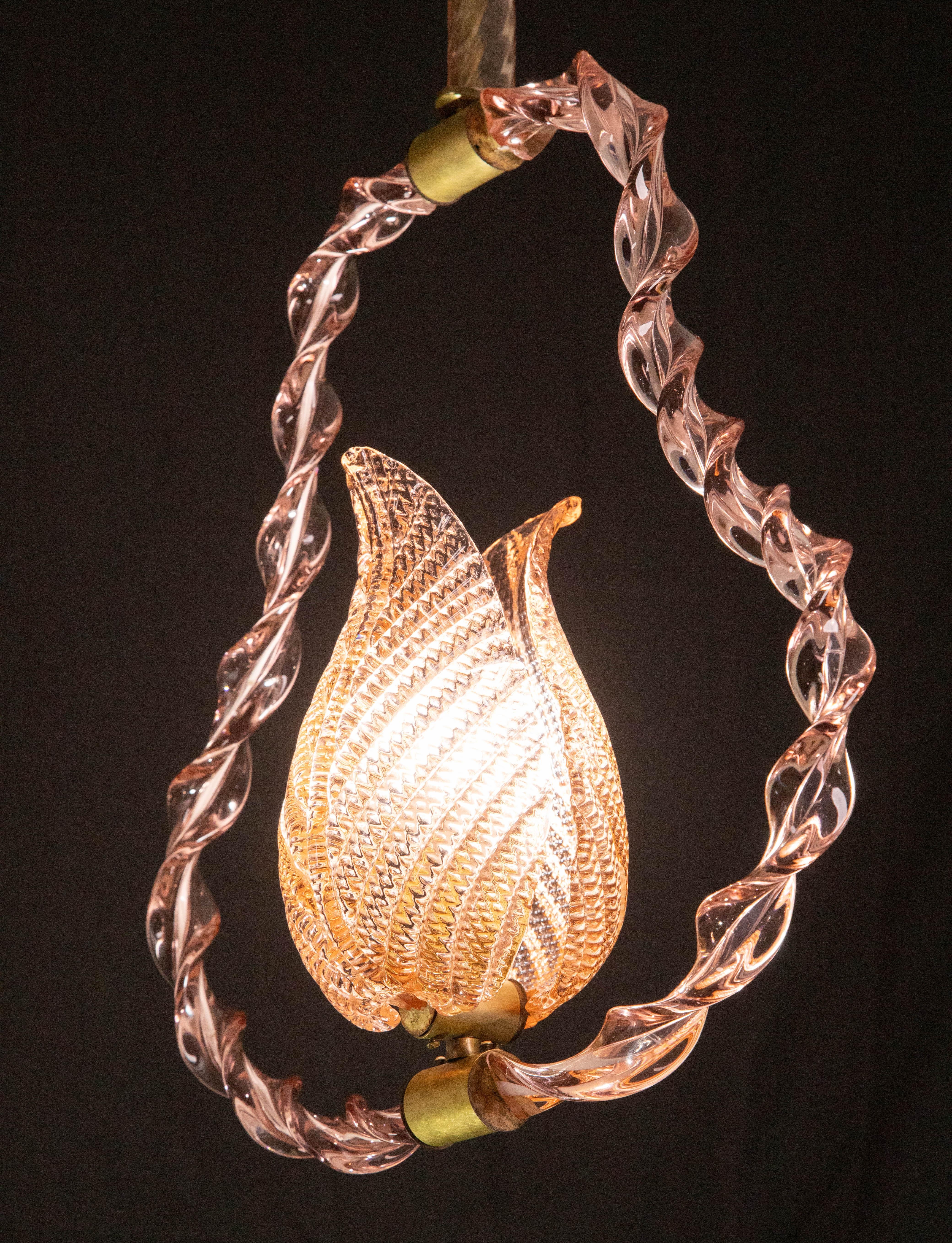 Amazing Rare Pink Murano Twisted Glass Chandelier by Ercole Barovier, 1940s For Sale 2