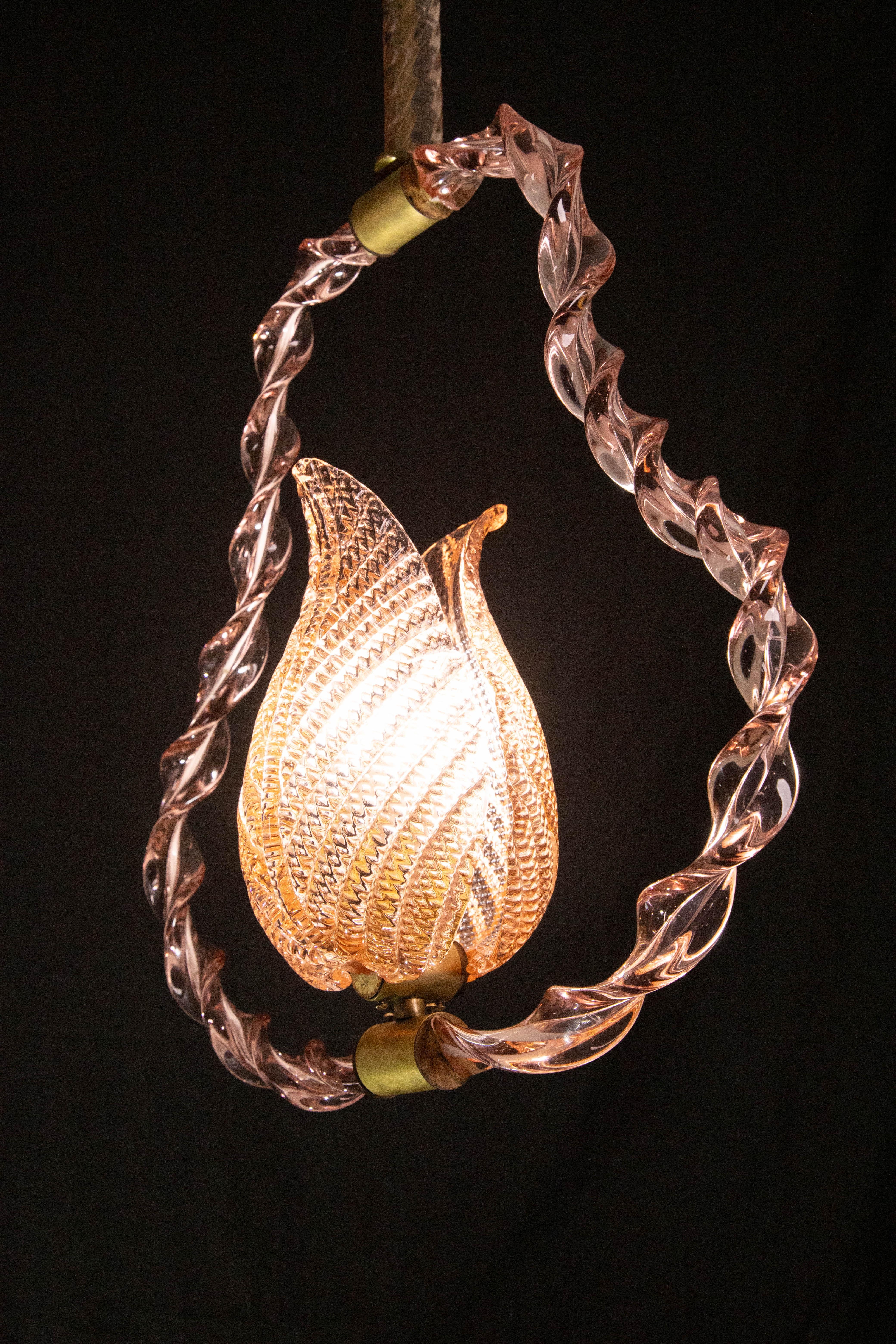 Amazing Rare Pink Murano Twisted Glass Chandelier by Ercole Barovier, 1940s For Sale 4
